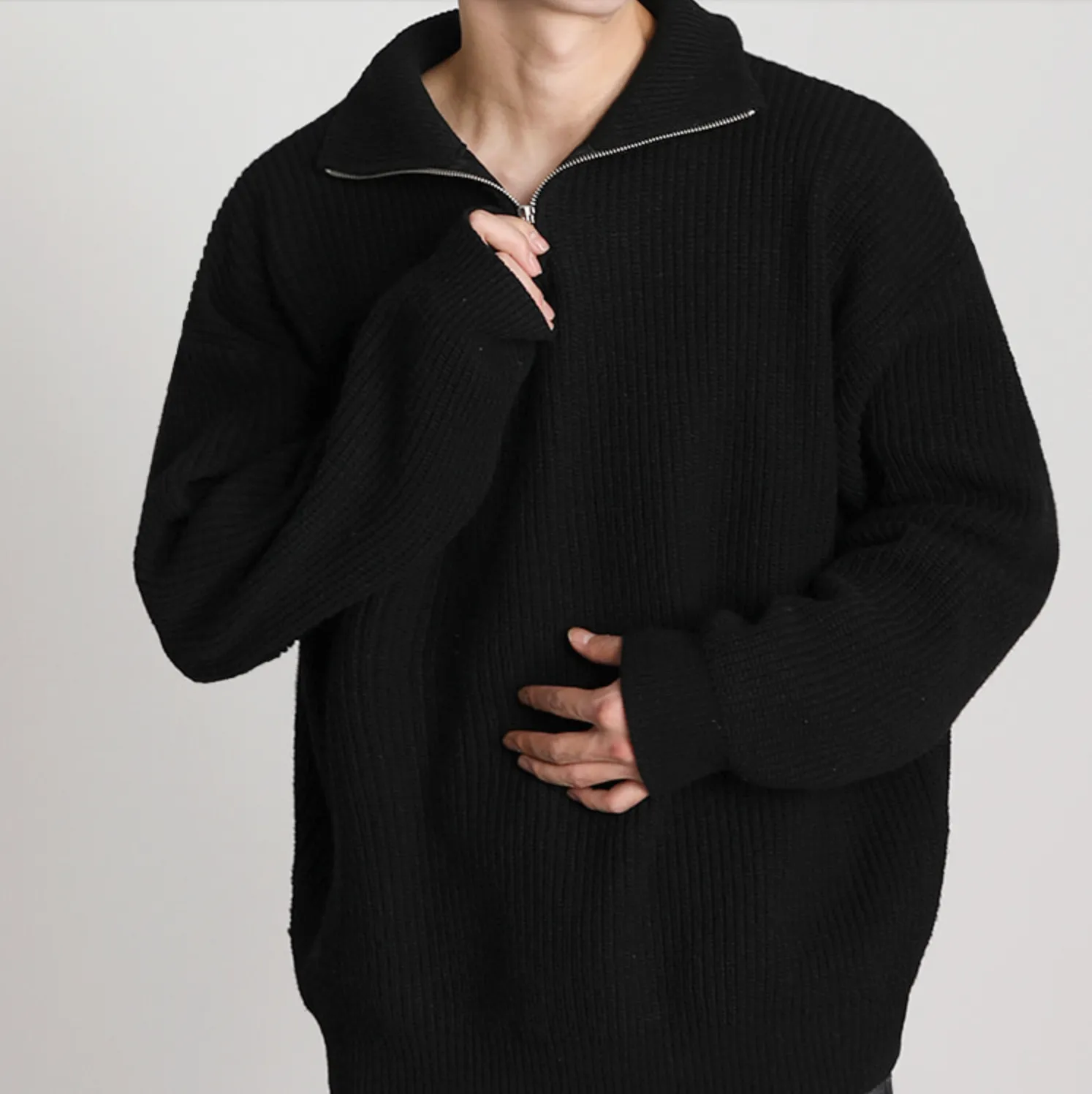 [Korean Style] 2 Colors Oversized Wool Zip Sweaters