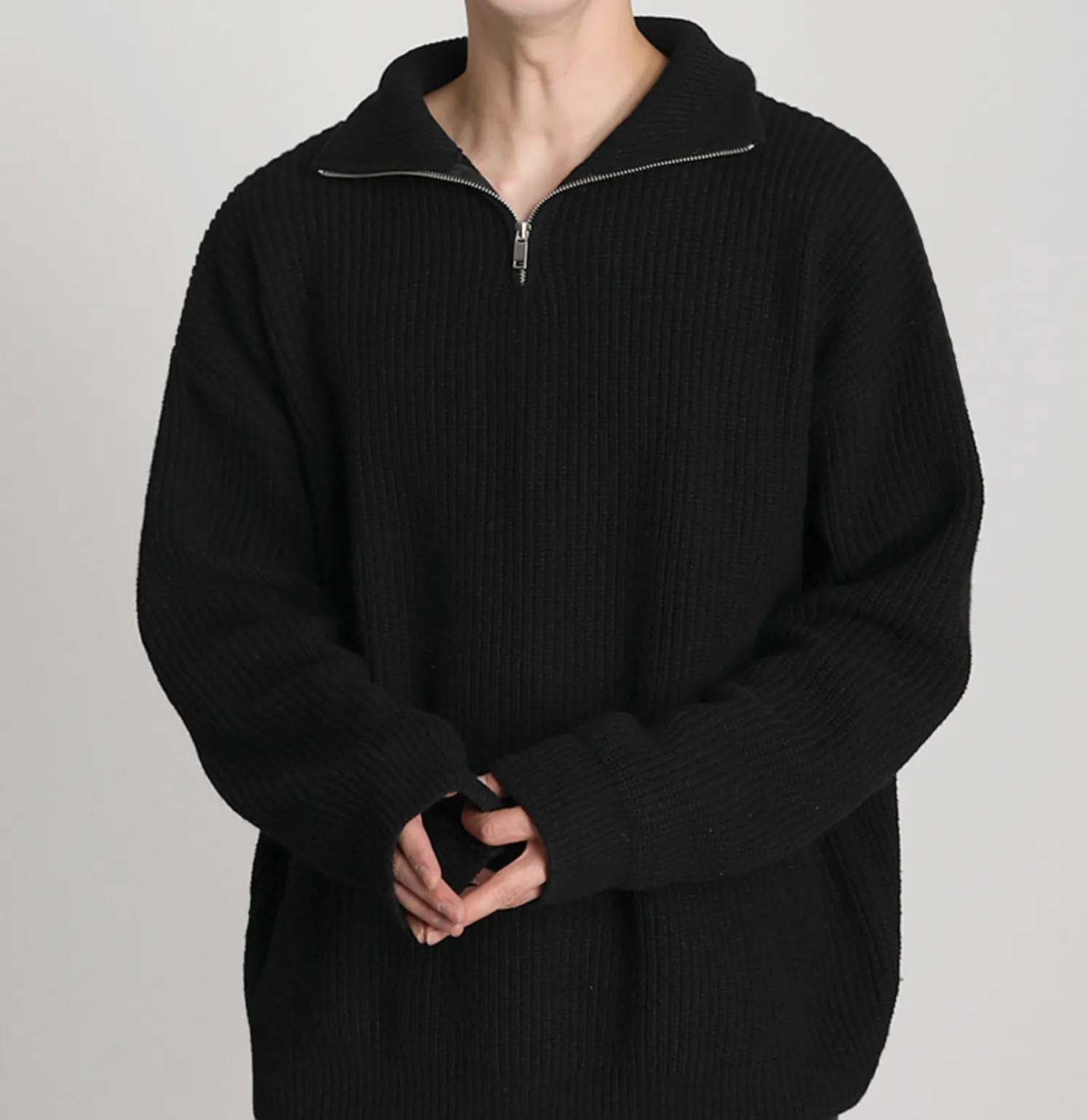 [Korean Style] 2 Colors Oversized Wool Zip Sweaters