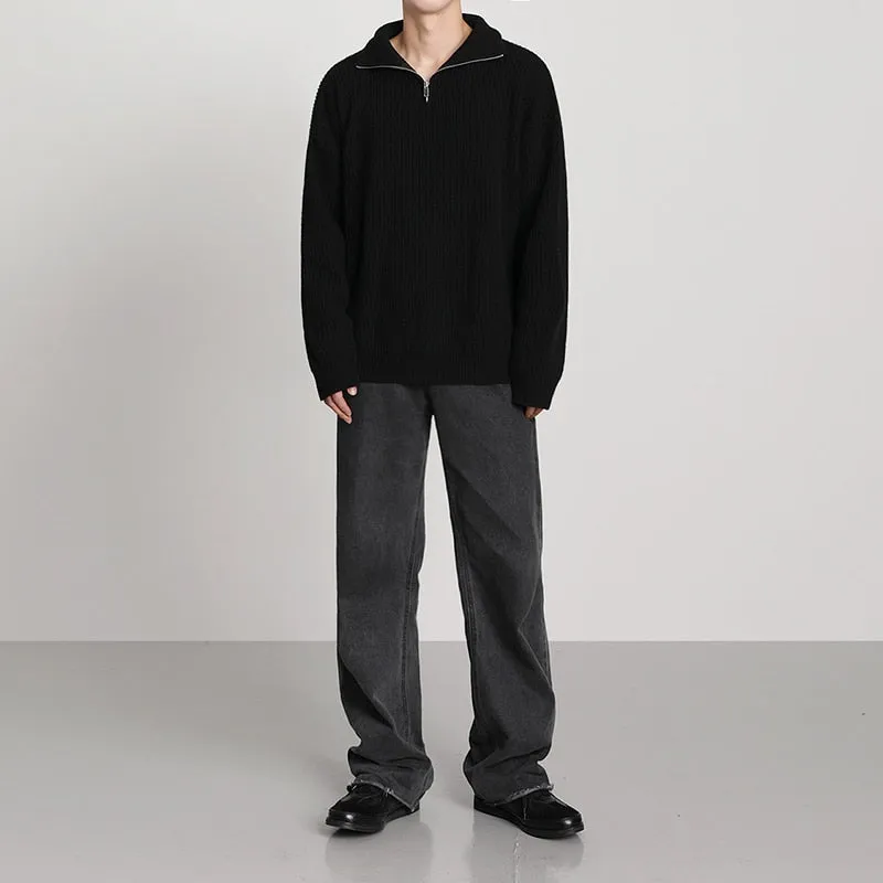 [Korean Style] 2 Colors Oversized Wool Zip Sweaters