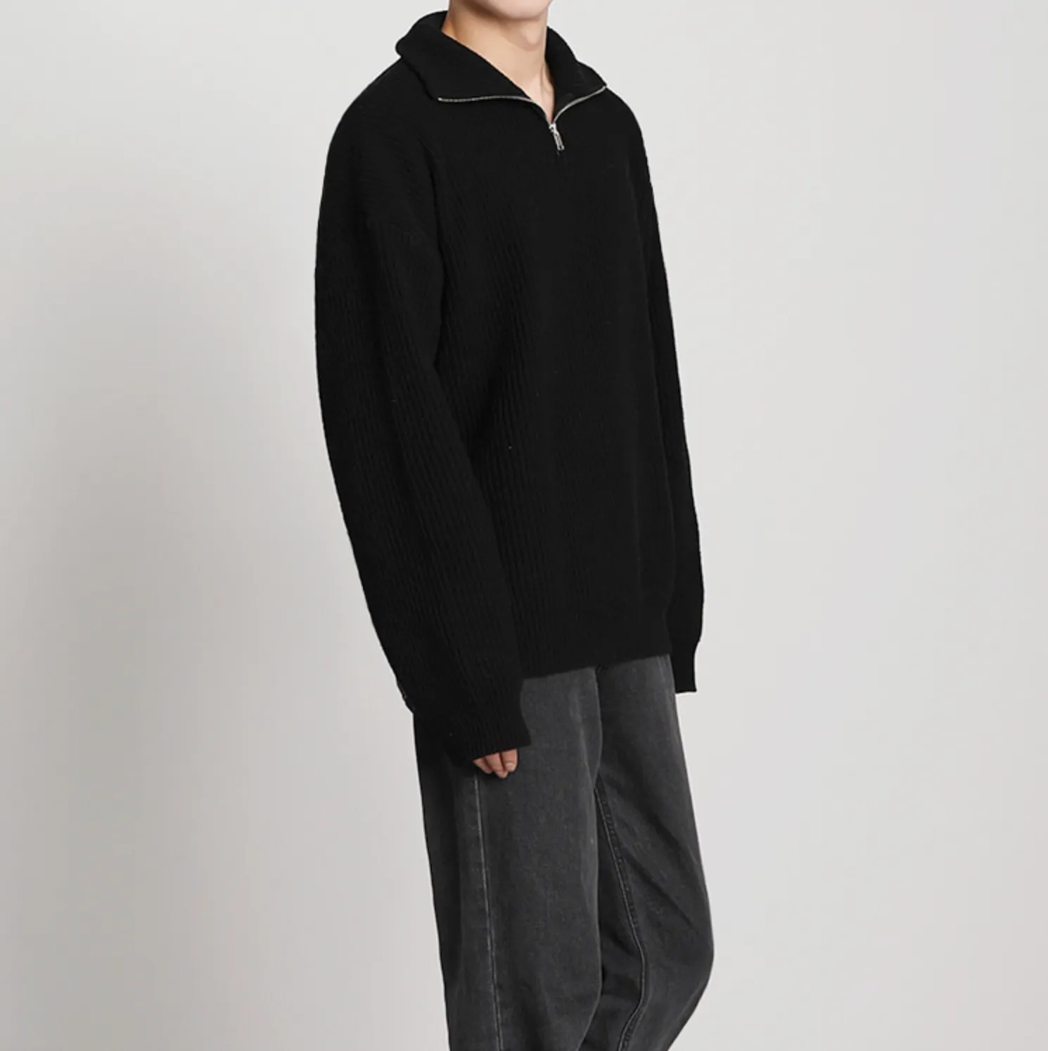 [Korean Style] 2 Colors Oversized Wool Zip Sweaters