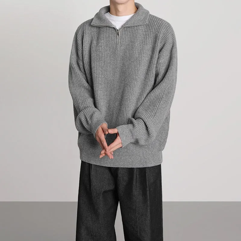 [Korean Style] 2 Colors Oversized Wool Zip Sweaters