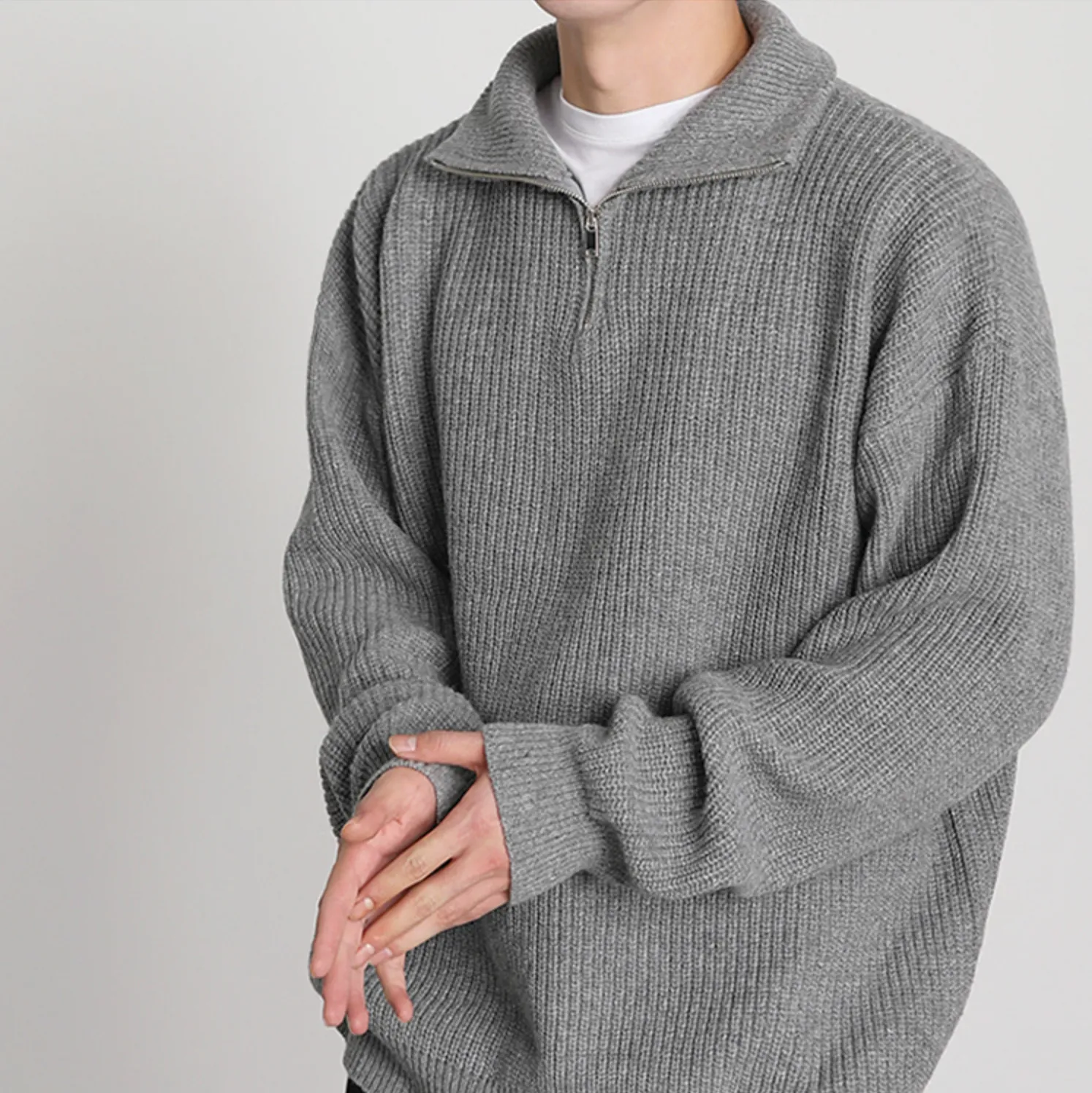 [Korean Style] 2 Colors Oversized Wool Zip Sweaters