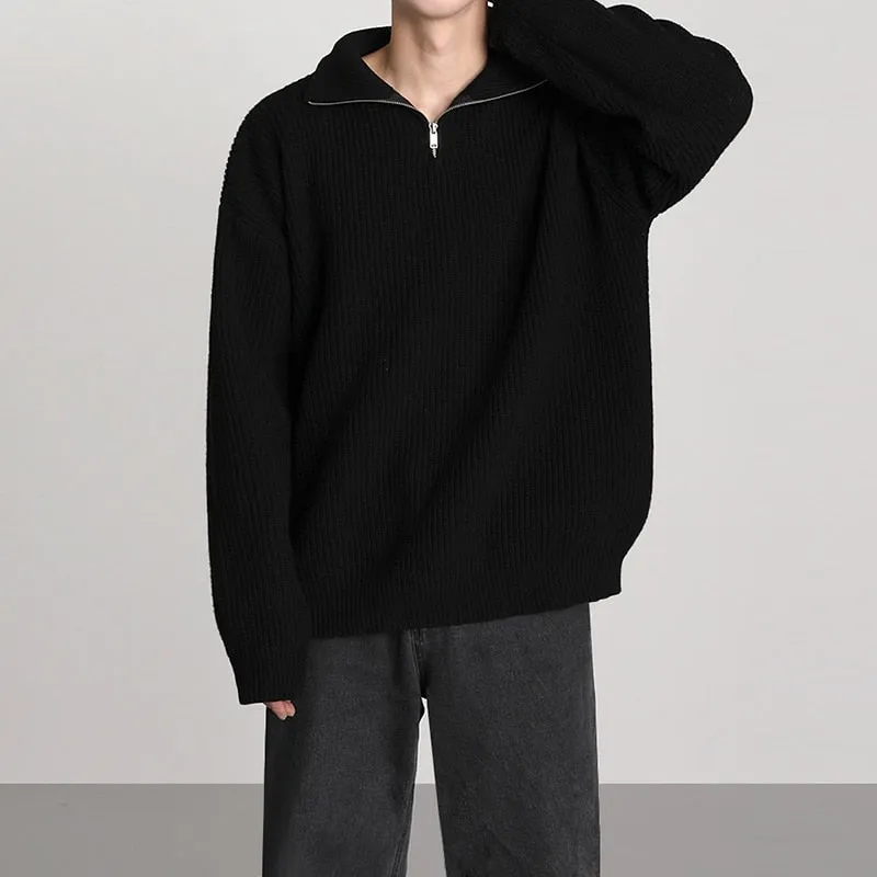 [Korean Style] 2 Colors Oversized Wool Zip Sweaters