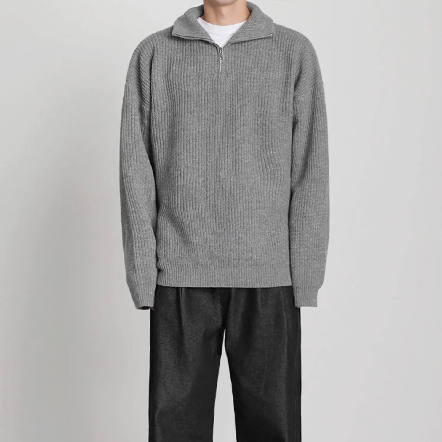 [Korean Style] 2 Colors Oversized Wool Zip Sweaters