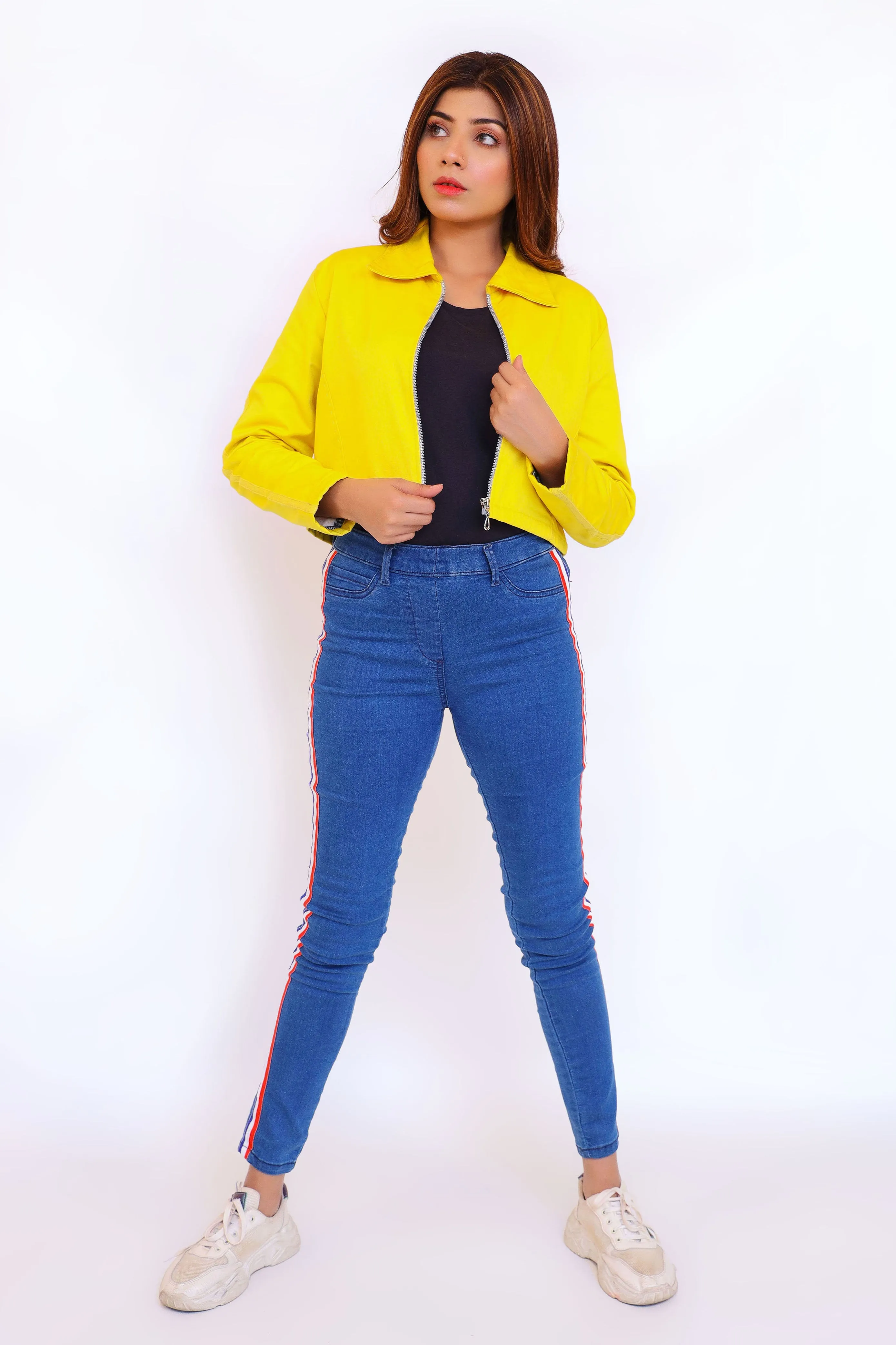 LADIES JACKET YELLOW Embriodered crop