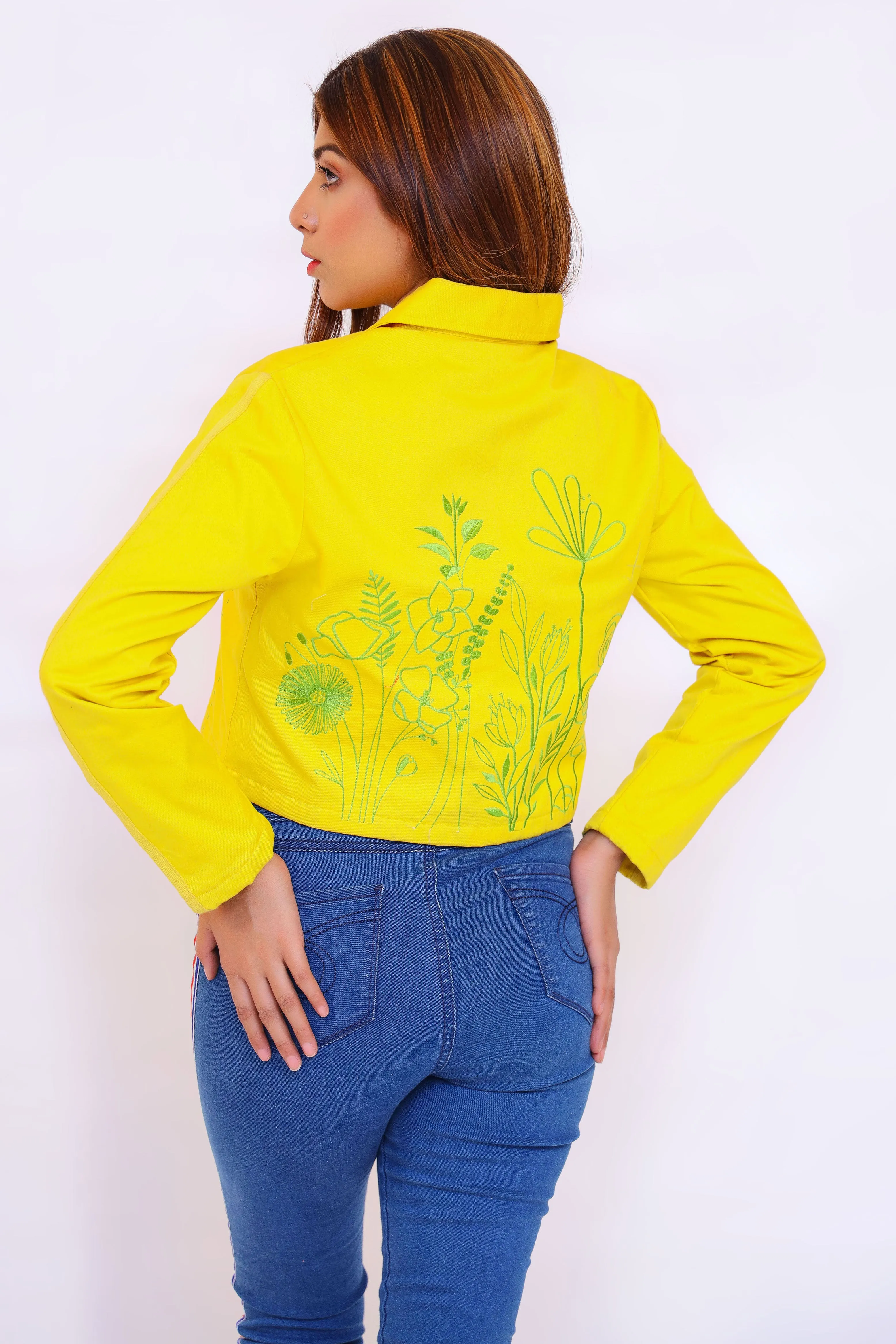 LADIES JACKET YELLOW Embriodered crop