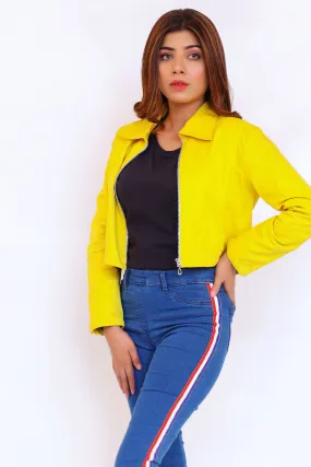 LADIES JACKET YELLOW Embriodered crop