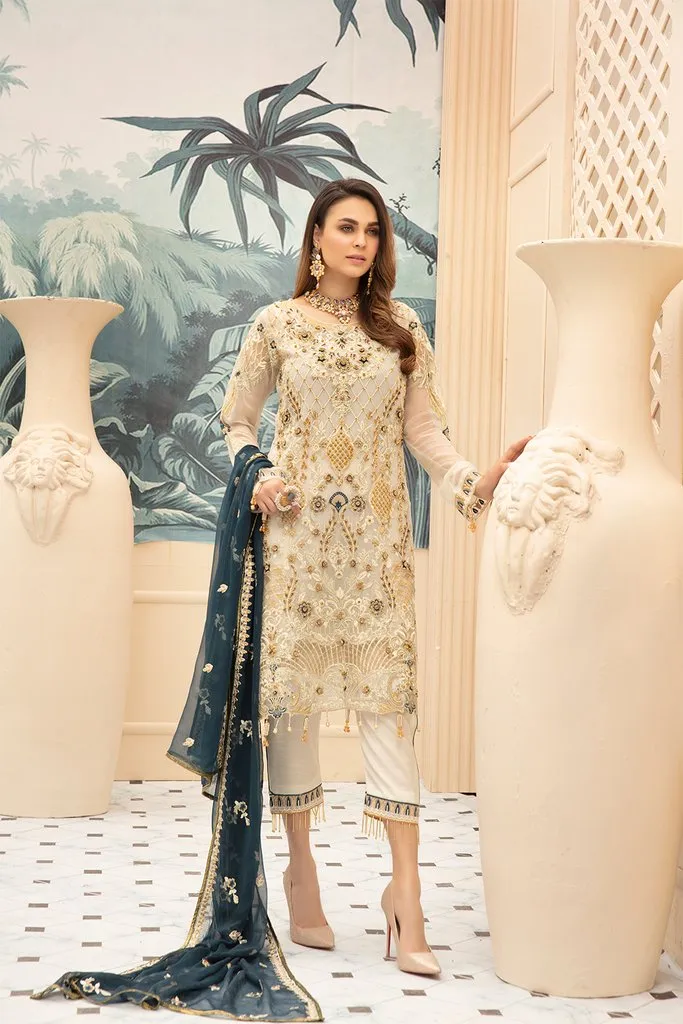 Latest embroidered Pakistani chiffon eid dress in elegant skin color # E2213