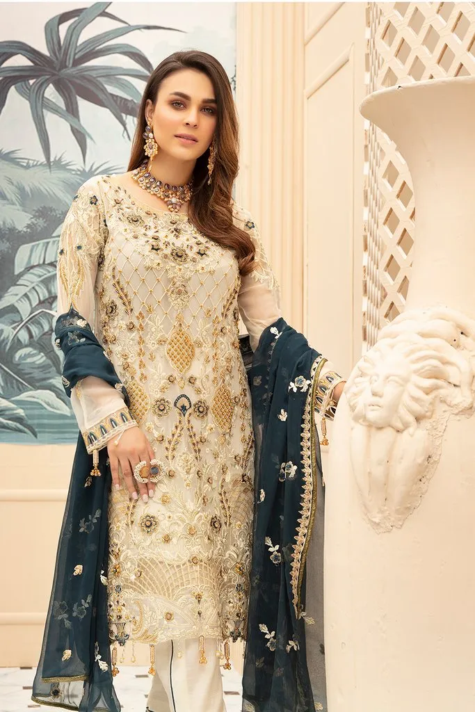 Latest embroidered Pakistani chiffon eid dress in elegant skin color # E2213