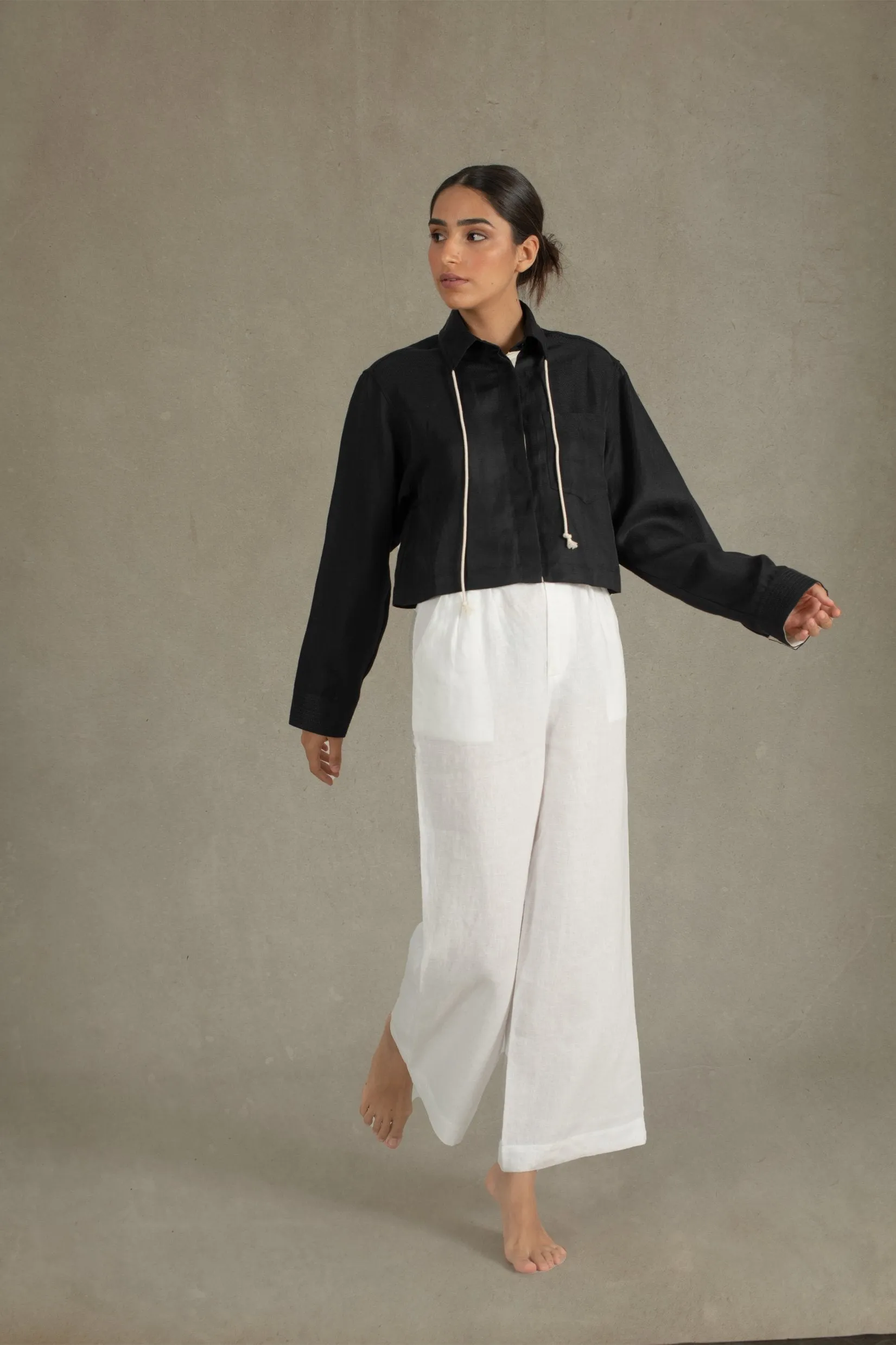 Léo Linen Cropped Jacket Black