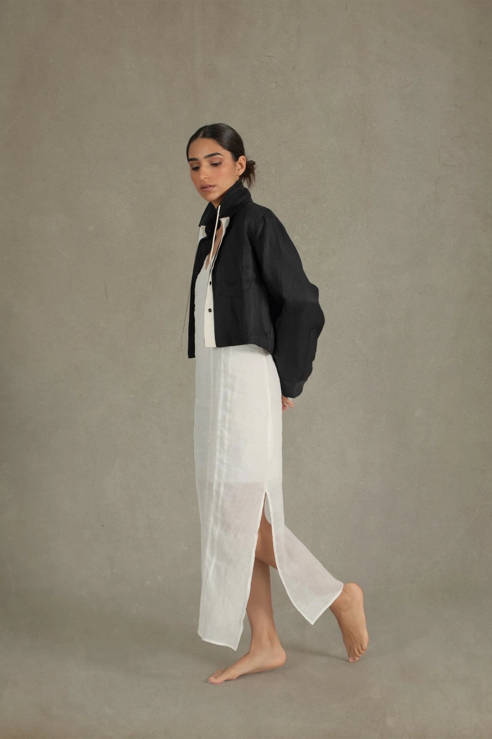 Léo Linen Cropped Jacket Black