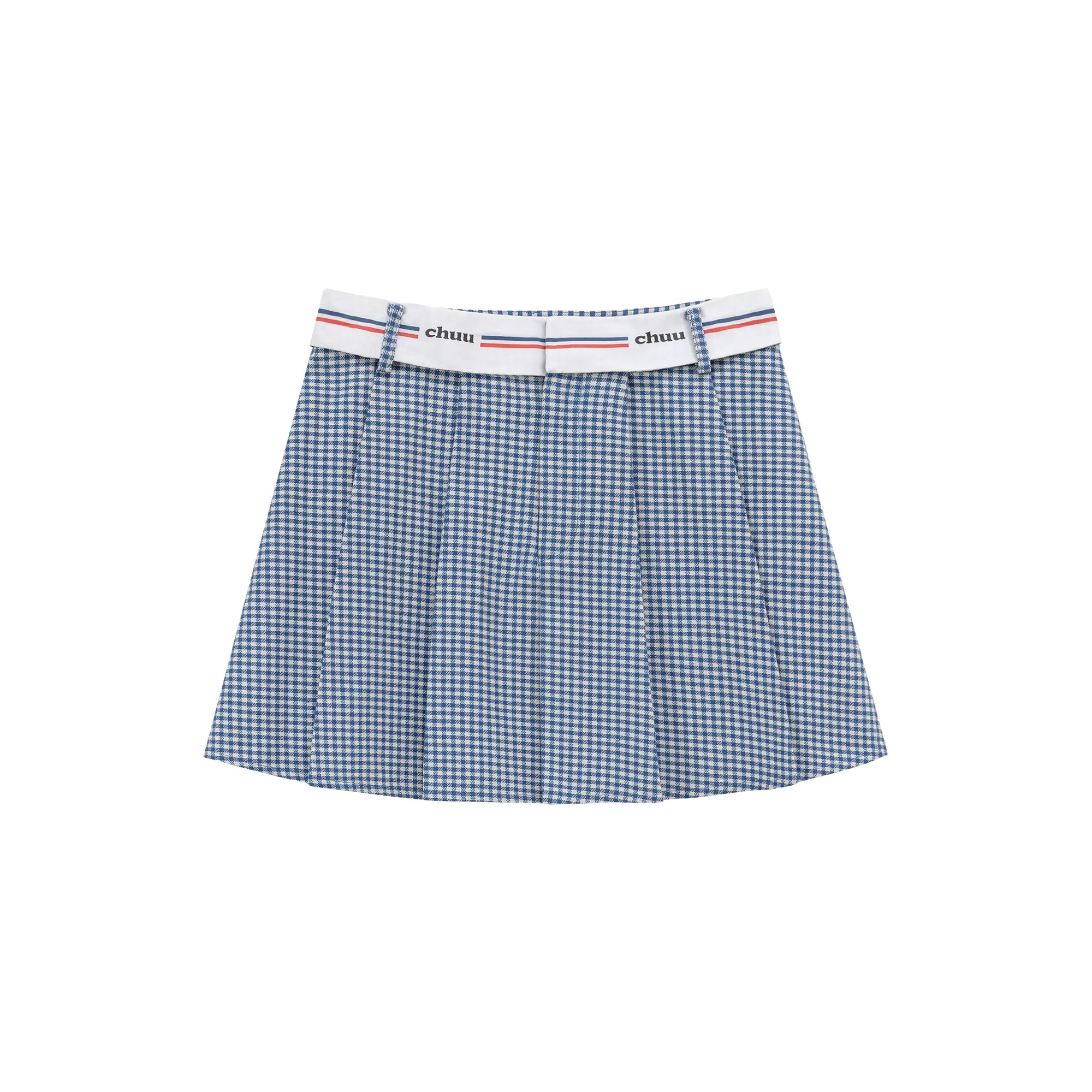 Logo Band Check Pleated Skirt