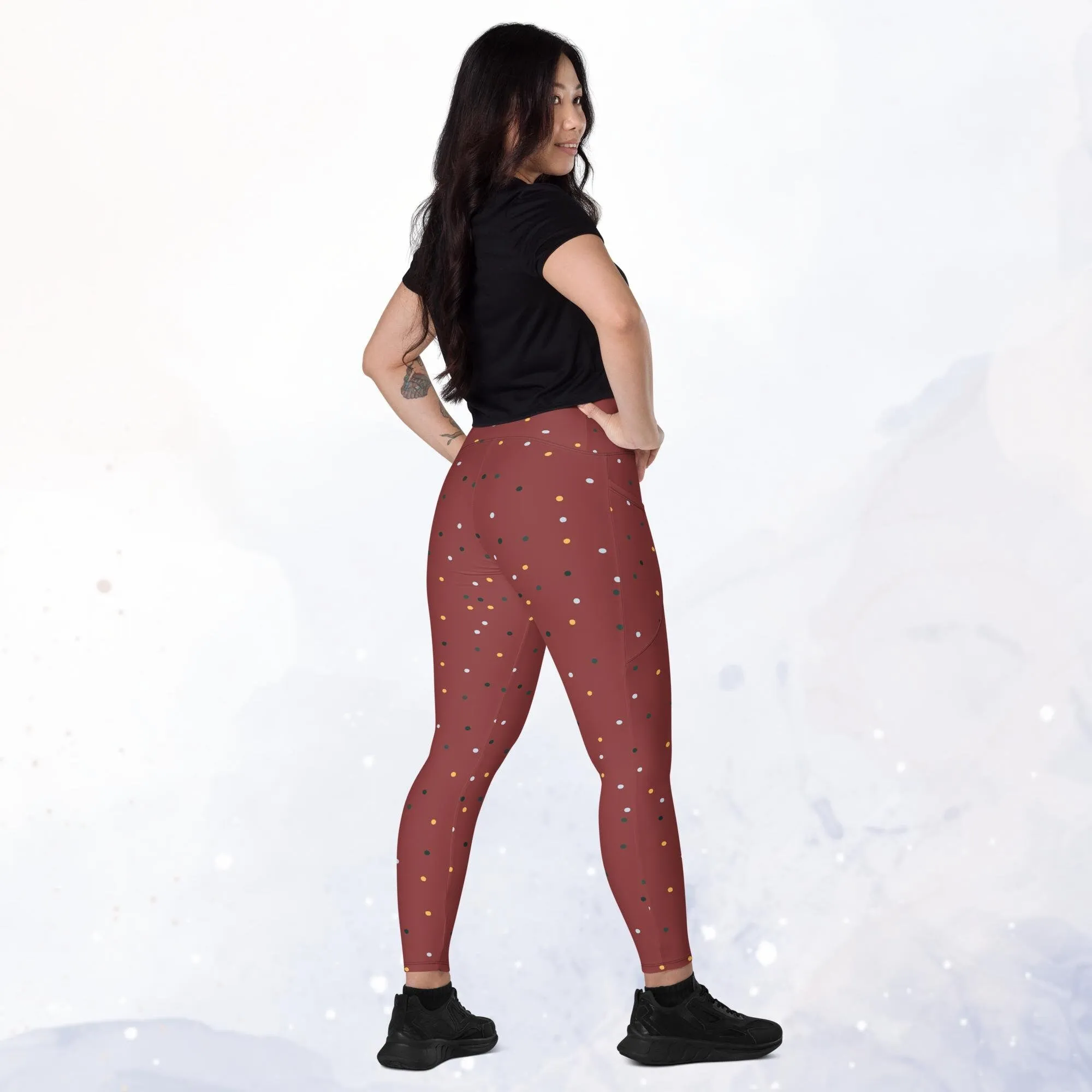 Maroon Red Dot Leggings with Pockets