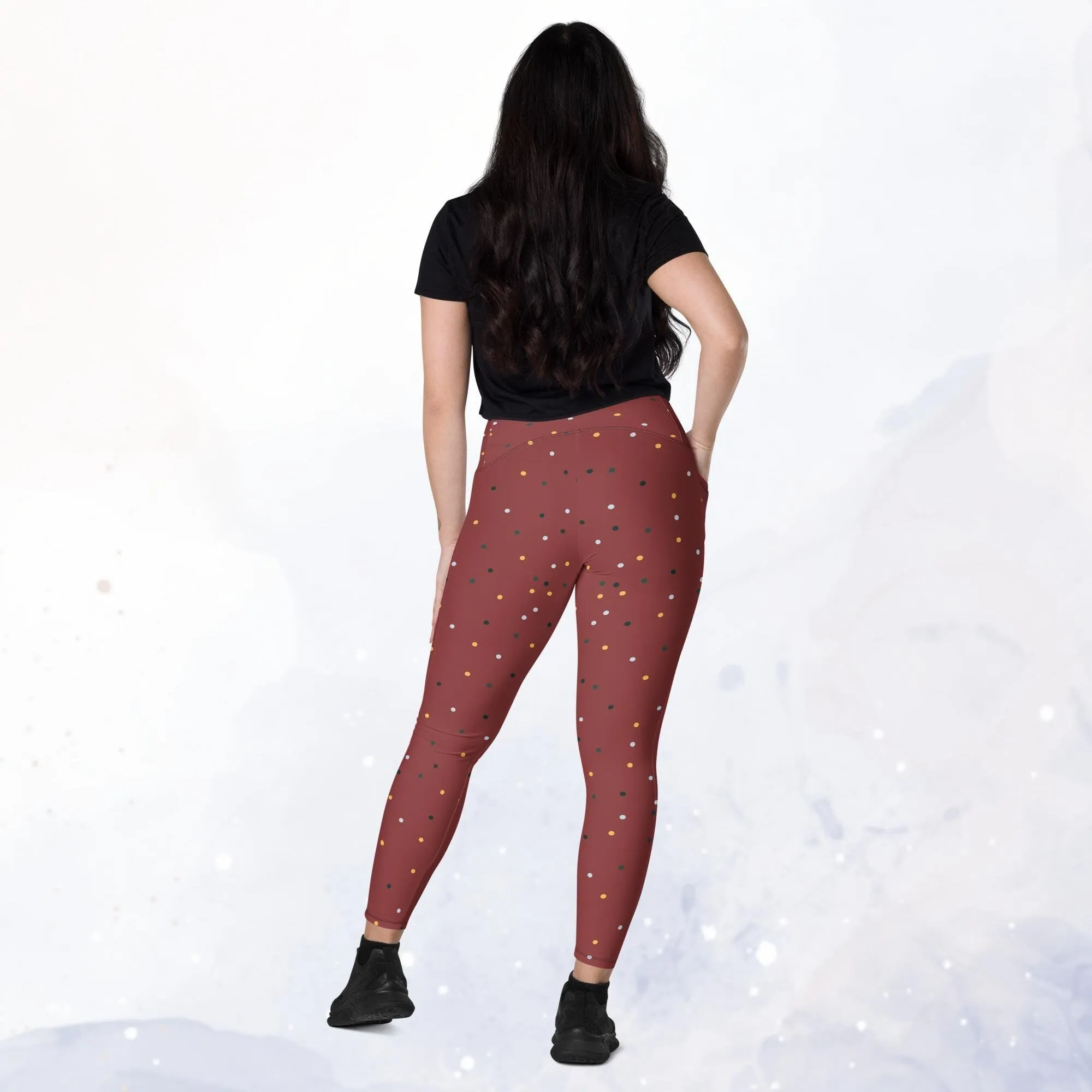 Maroon Red Dot Leggings with Pockets