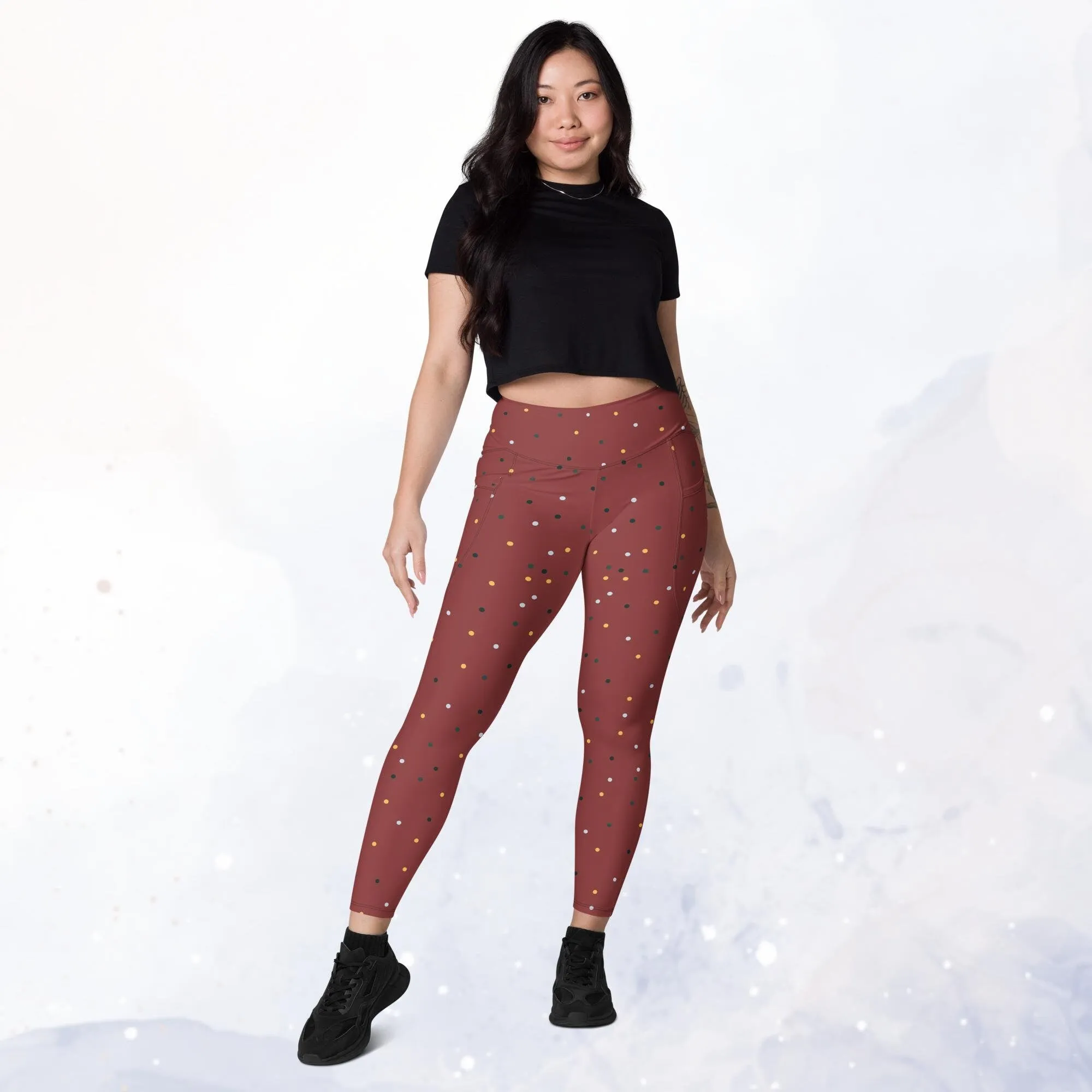 Maroon Red Dot Leggings with Pockets