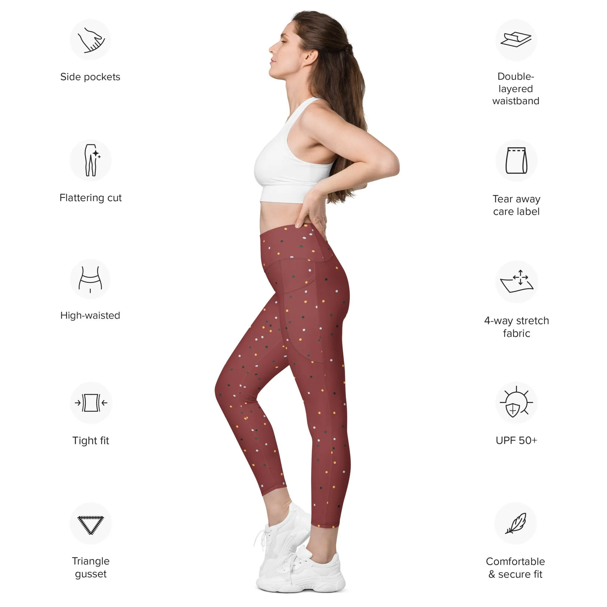 Maroon Red Dot Leggings with Pockets