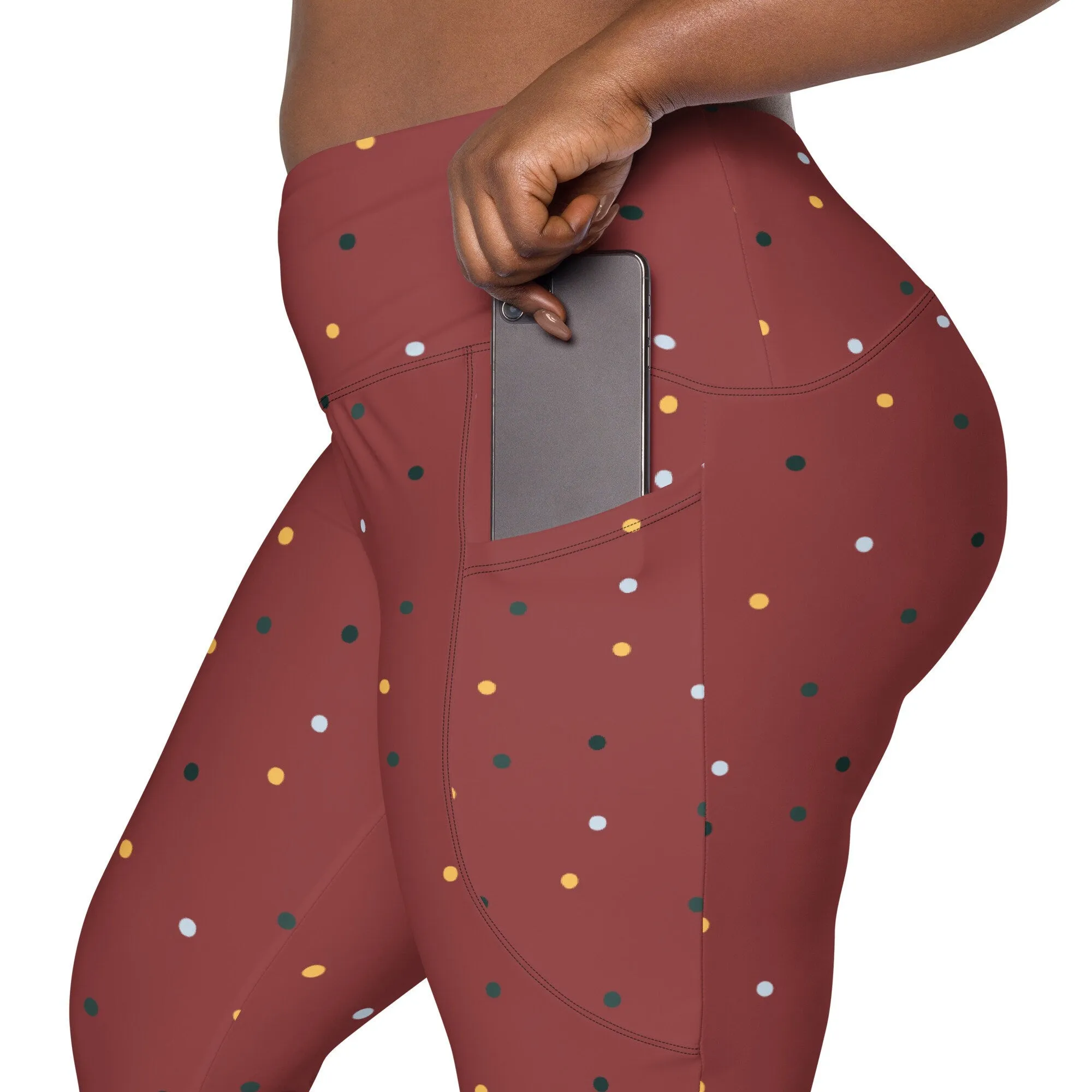 Maroon Red Dot Leggings with Pockets