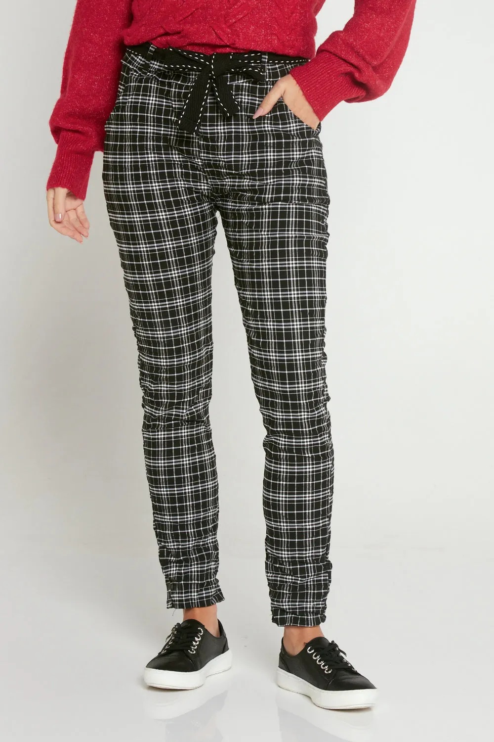 Megan Pants - Black/White Tartan