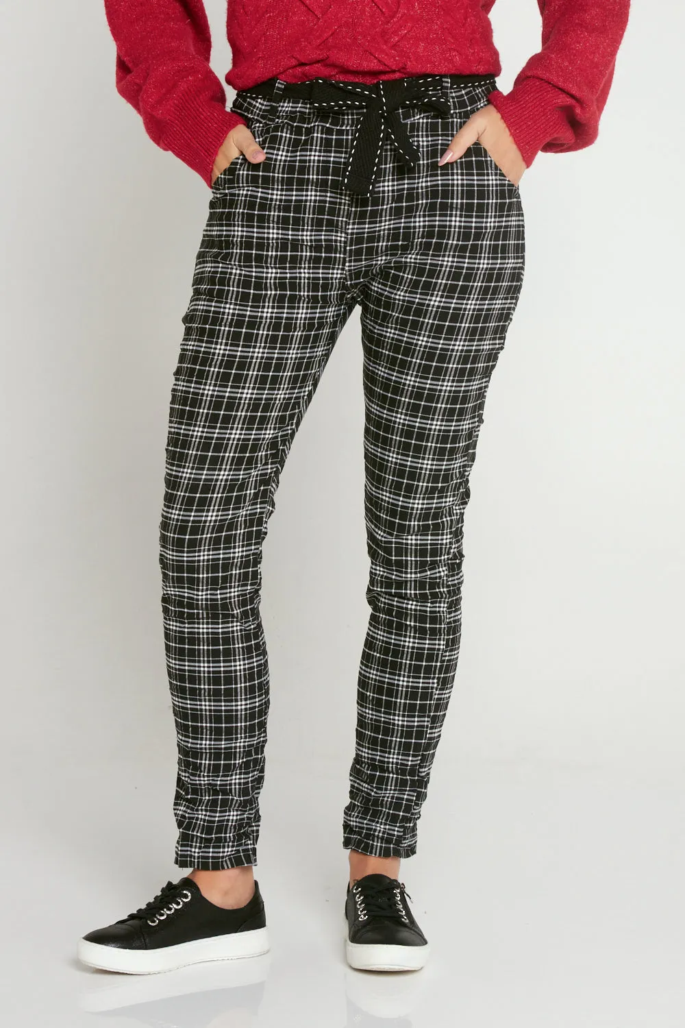 Megan Pants - Black/White Tartan