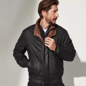 Men's Black Sheepskin Bomber Jacket