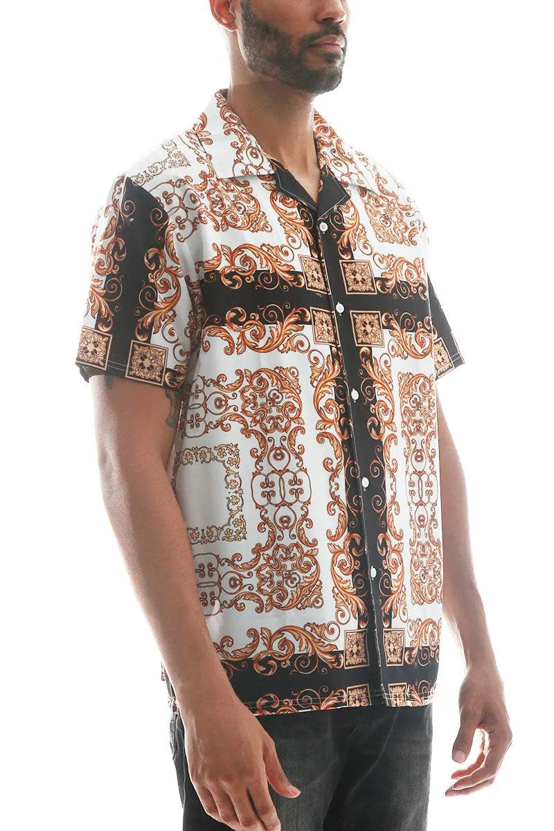 Mens Paisley Print Button Down Shirt