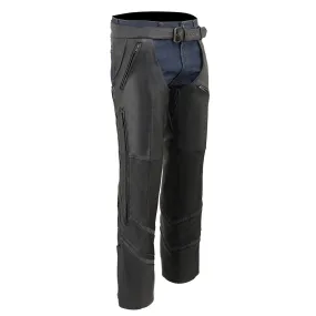 Milwaukee Leather ML1144 Men's Black Premium Leather Vented Motorcycle Rider Chaps w/ Reflective Piping