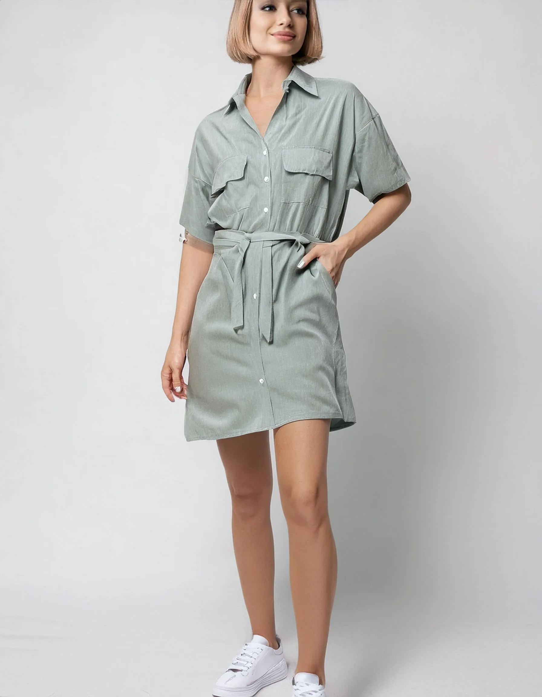 Mint Green Mini Shirt Dress