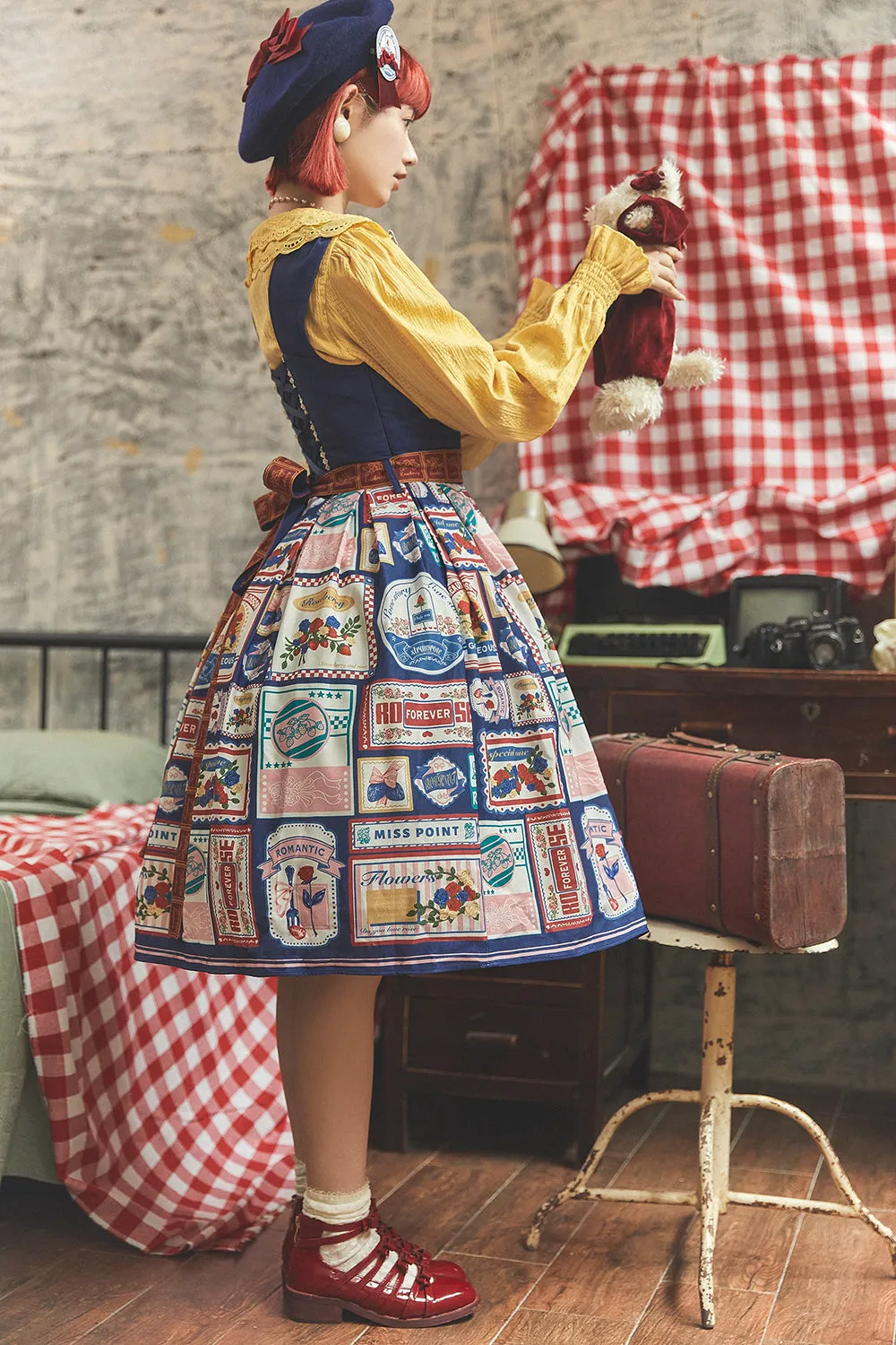 Miss Point~Strawberry Rose~Vintage American Casual Lolita Jumper Dress