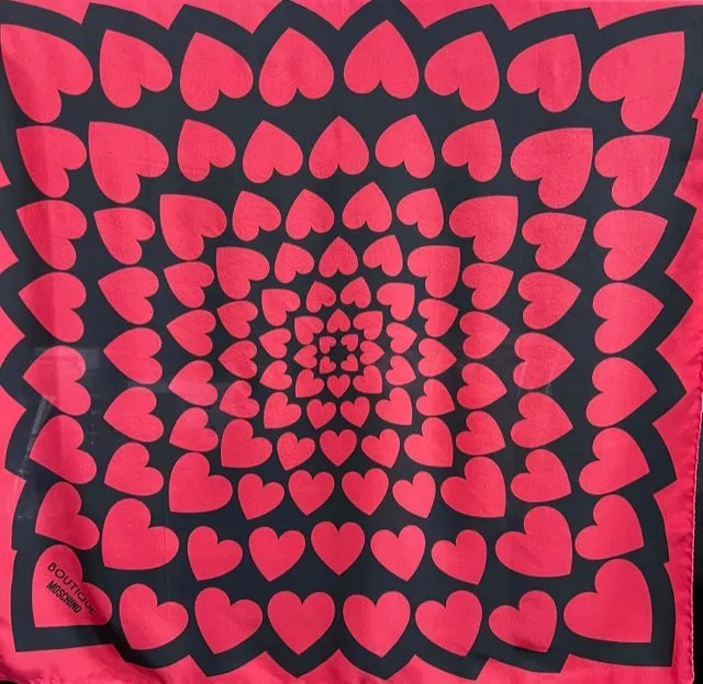 MOSCHINO Made in Italy "Hearts" Women's Silk Square Scarf