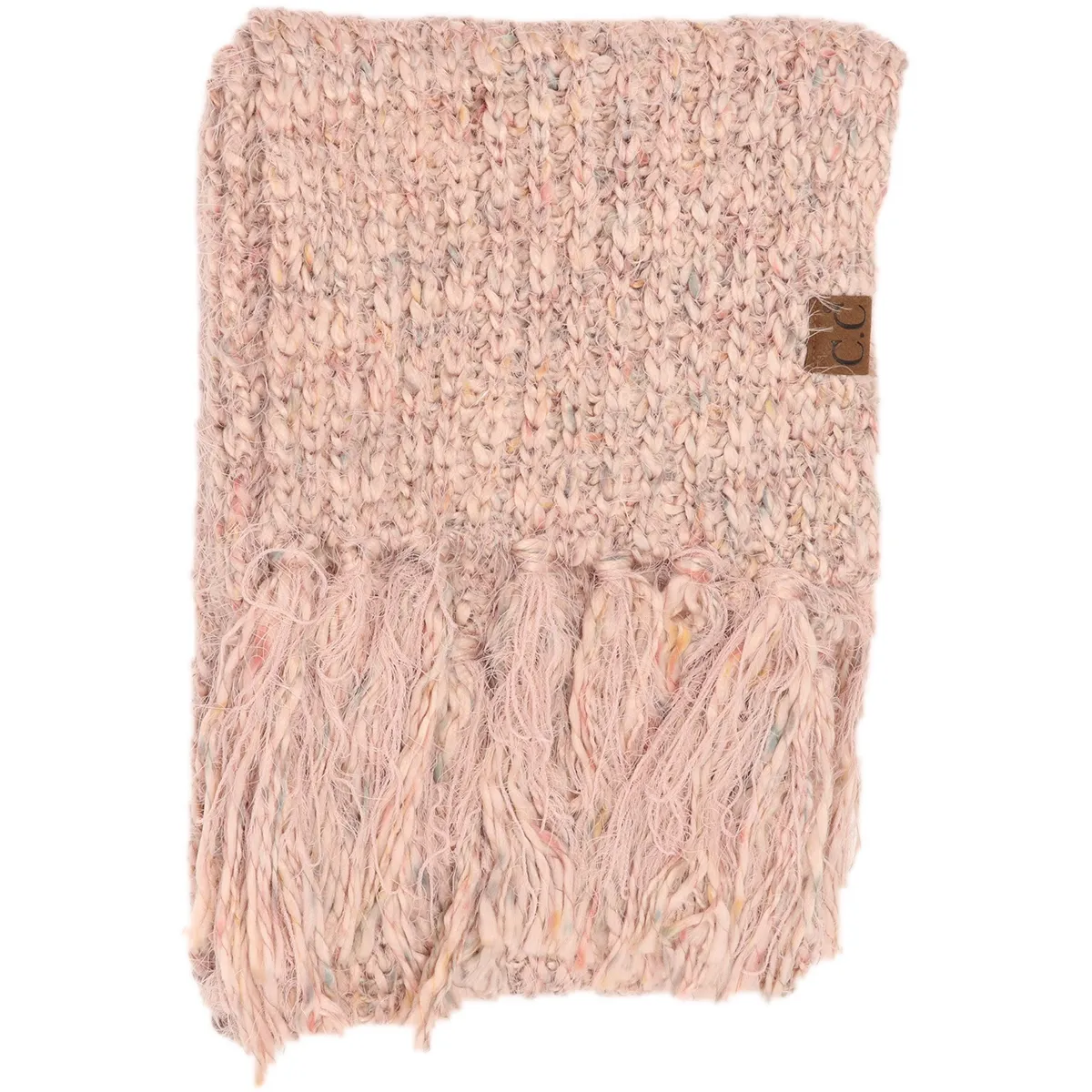 Multi Color Feather Knit Scarf in Rose