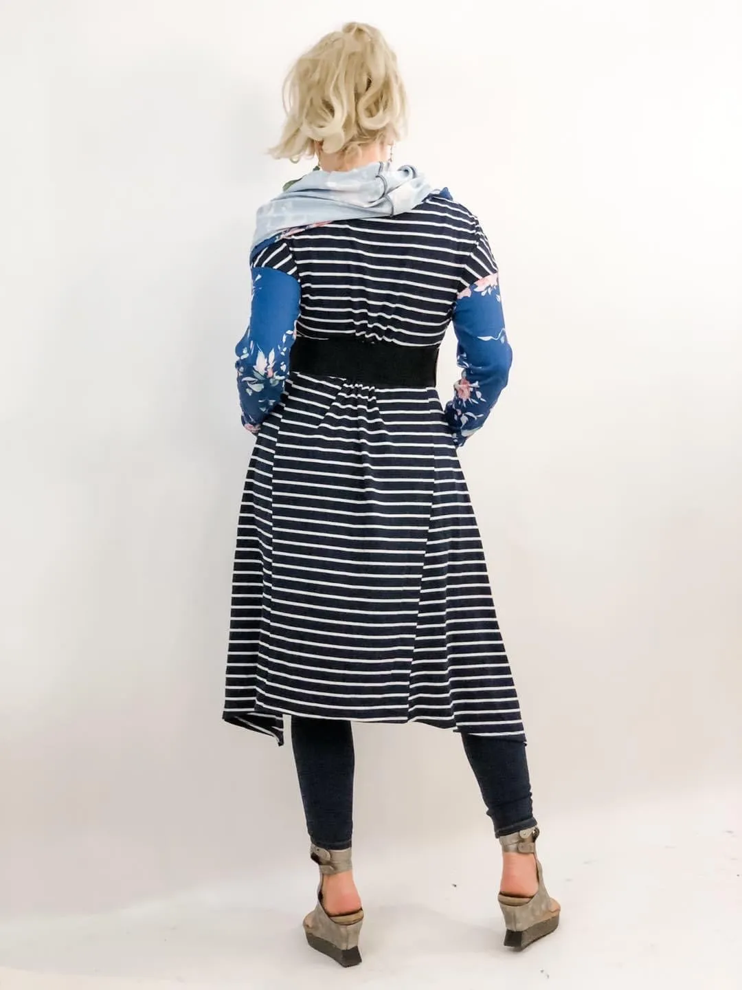 Navy Floral/Stripe Sweater Dress