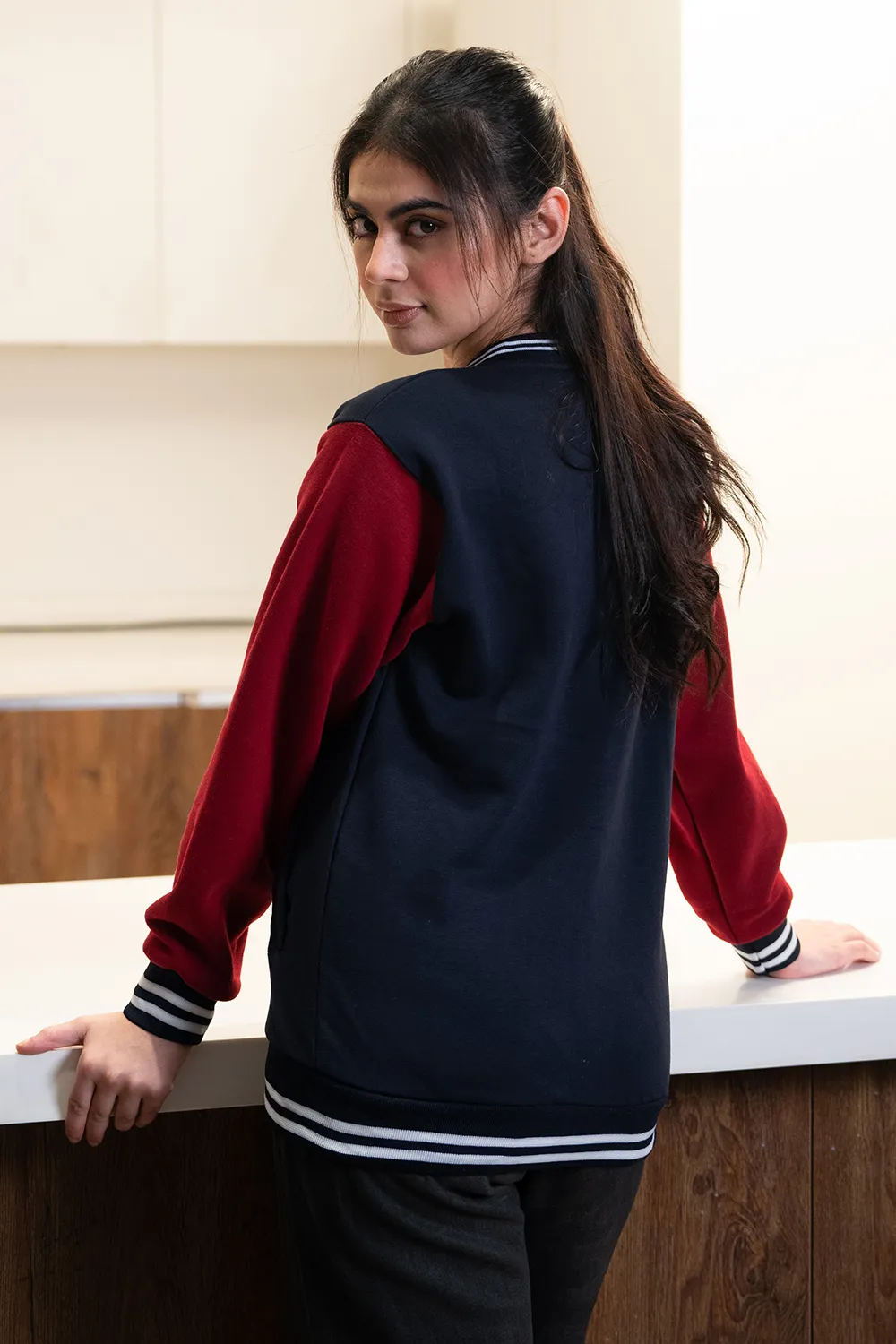 Navy Maroon Varsity Jacket - W