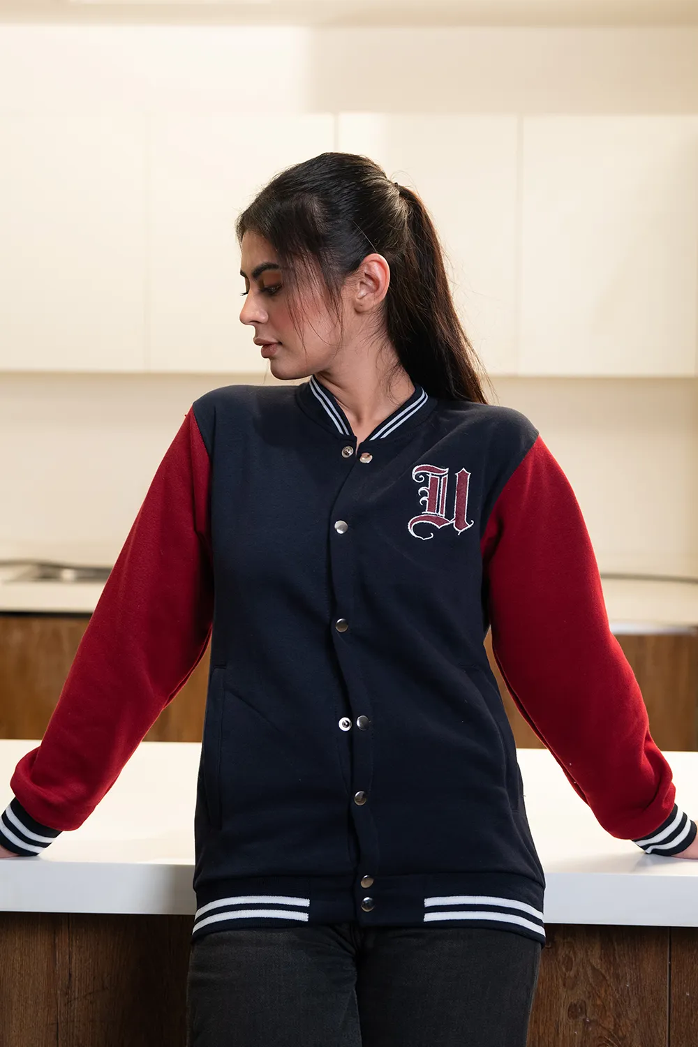 Navy Maroon Varsity Jacket - W