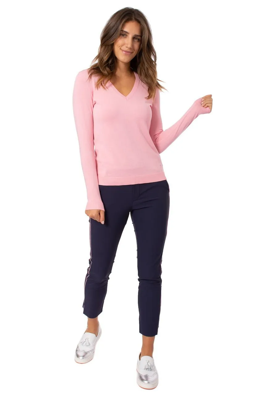 Navy/Light Pink Stretch Ankle Pant