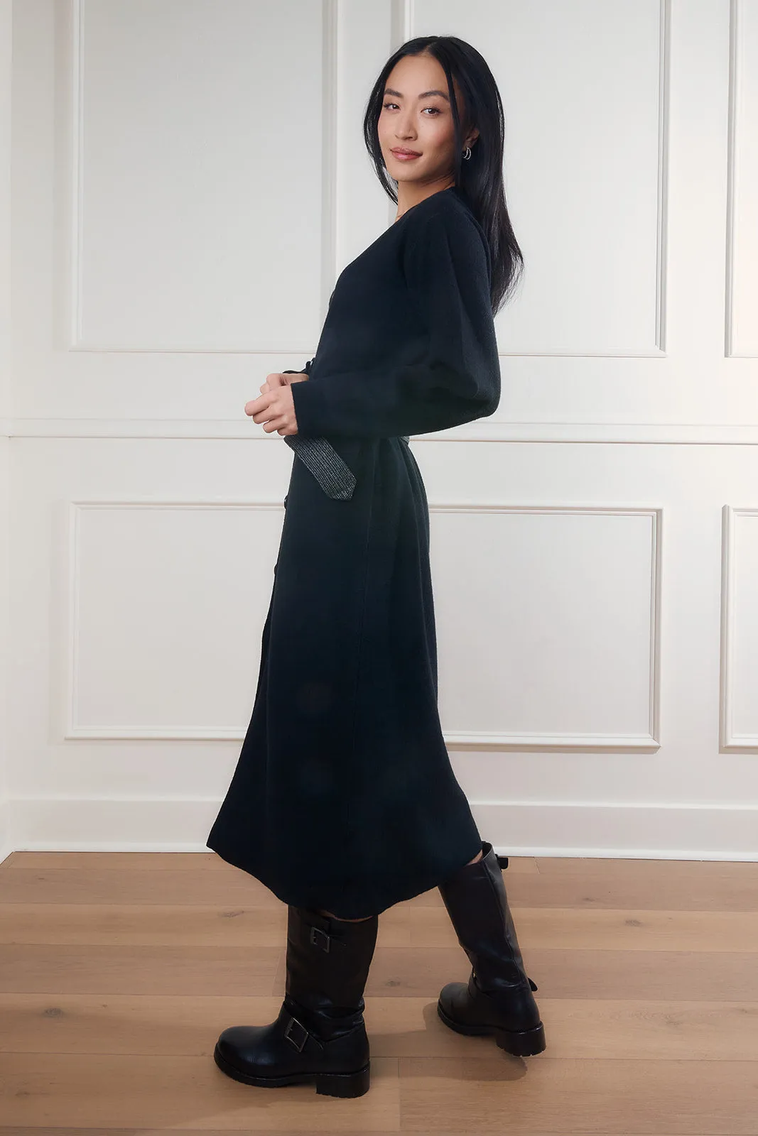 Nyla Black Sweater Midi Dress