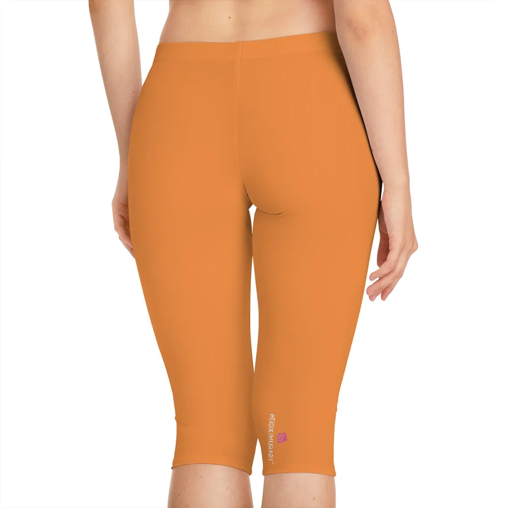 Orange Women's Capri Leggings, Knee-Length Polyester Capris Tights-Made in USA (US Size: XS-2XL)