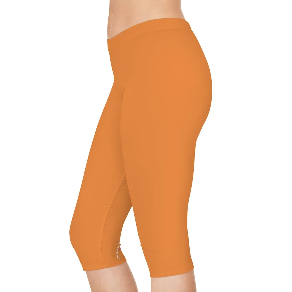 Orange Women's Capri Leggings, Knee-Length Polyester Capris Tights-Made in USA (US Size: XS-2XL)