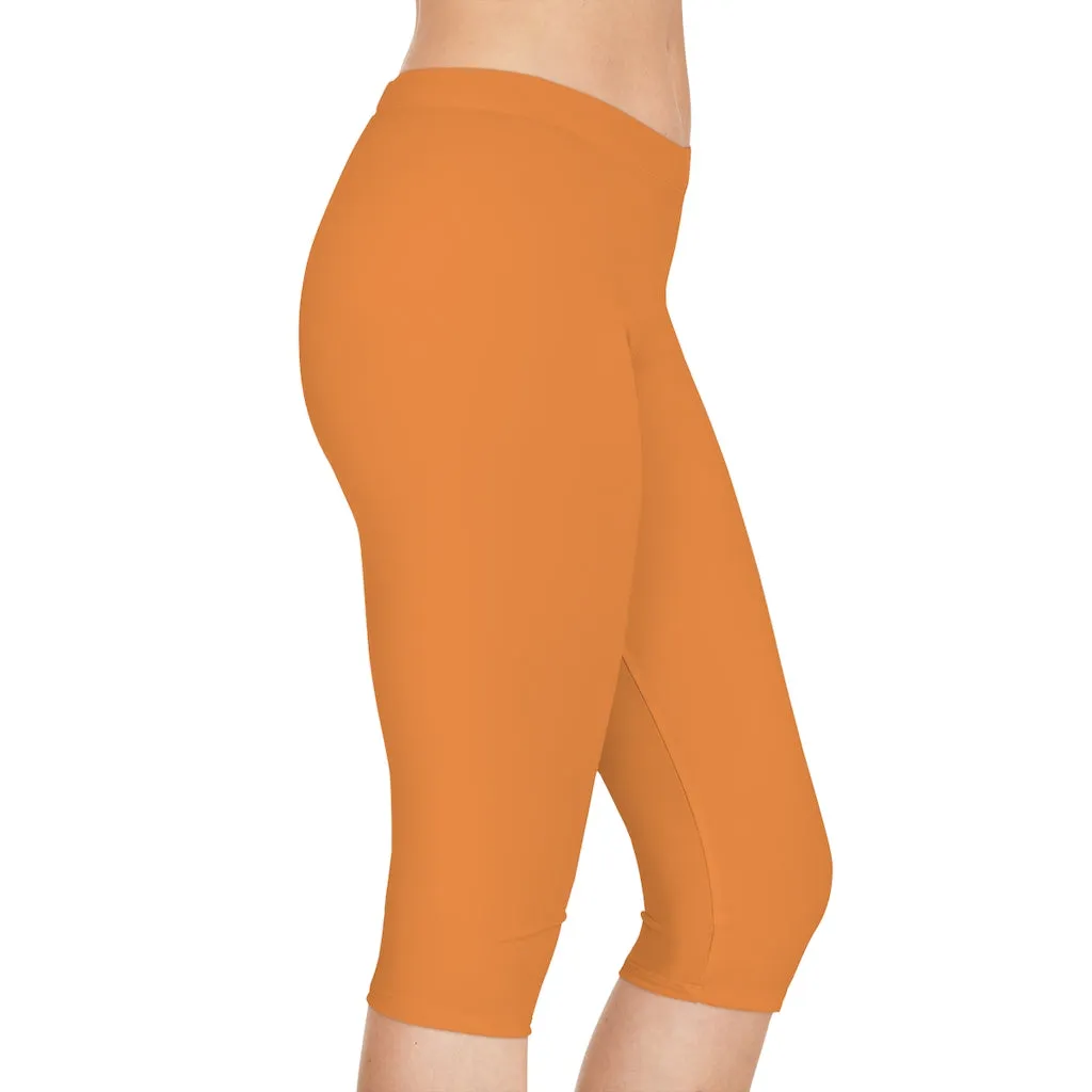 Orange Women's Capri Leggings, Knee-Length Polyester Capris Tights-Made in USA (US Size: XS-2XL)