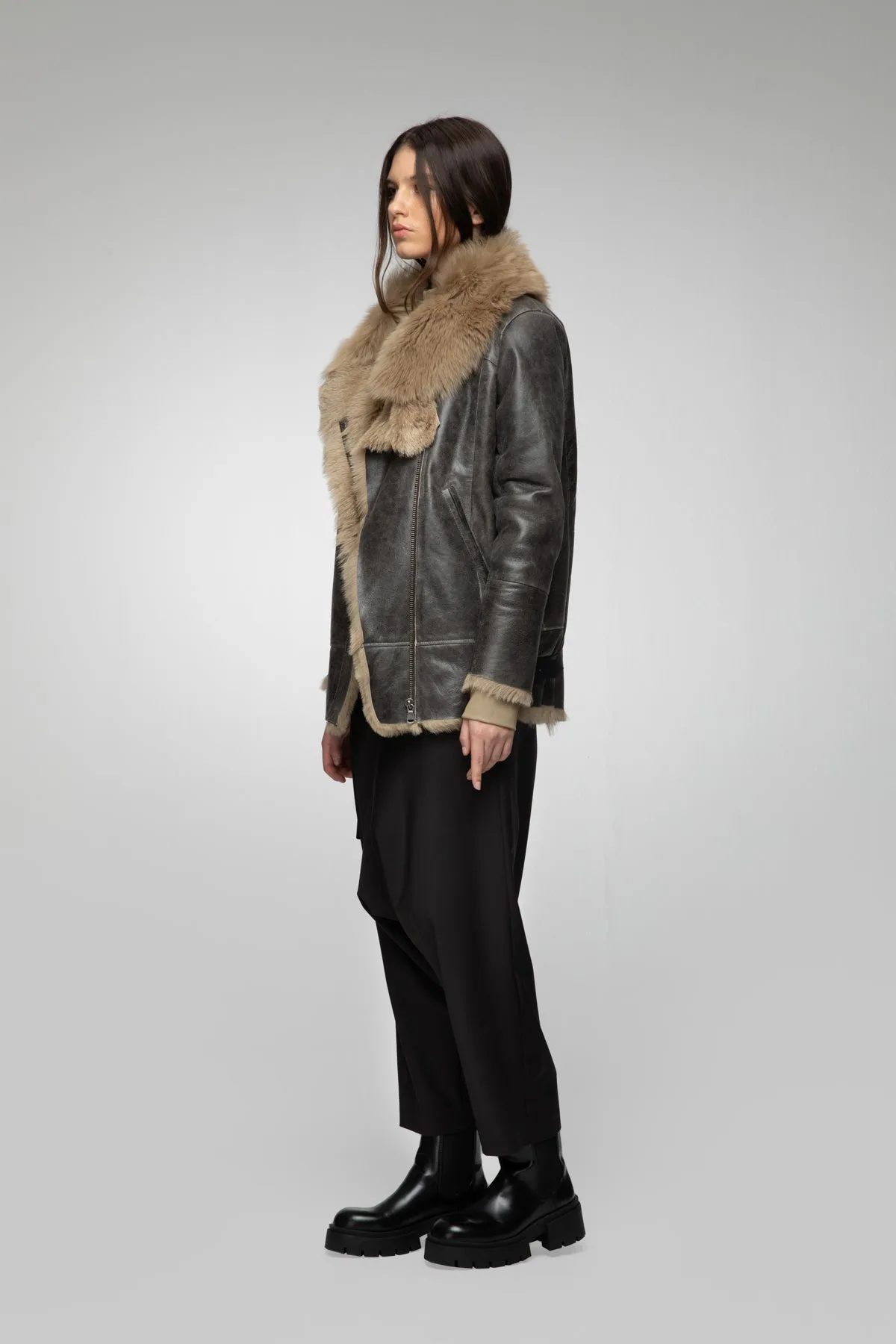 Paige - Deserd Beige Shearling Jacket