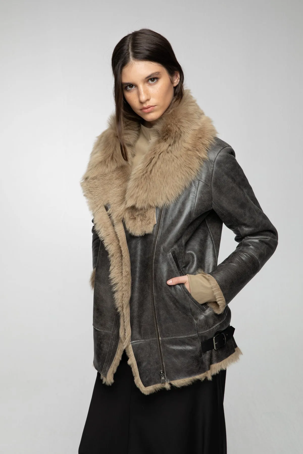 Paige - Deserd Beige Shearling Jacket