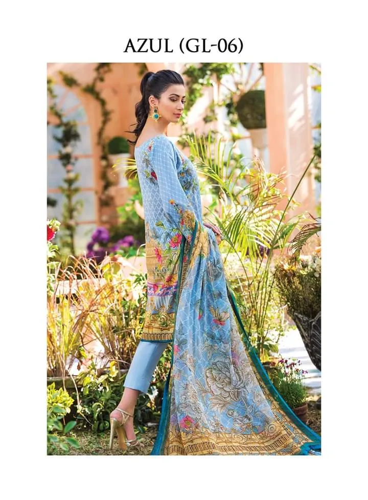 Pakistani Lawn Suit 2020 in Nude Blue Color #M0020