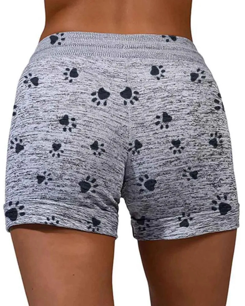 Paw Print Drawstring Short Pants