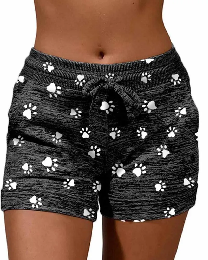 Paw Print Drawstring Short Pants