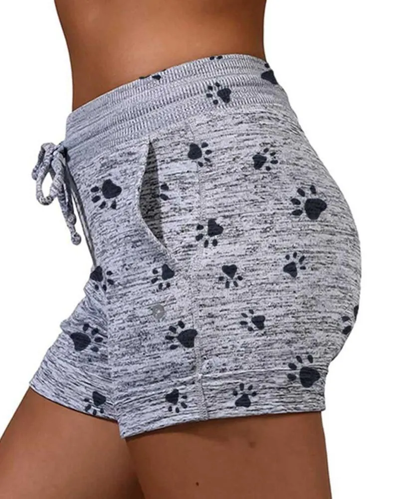 Paw Print Drawstring Short Pants