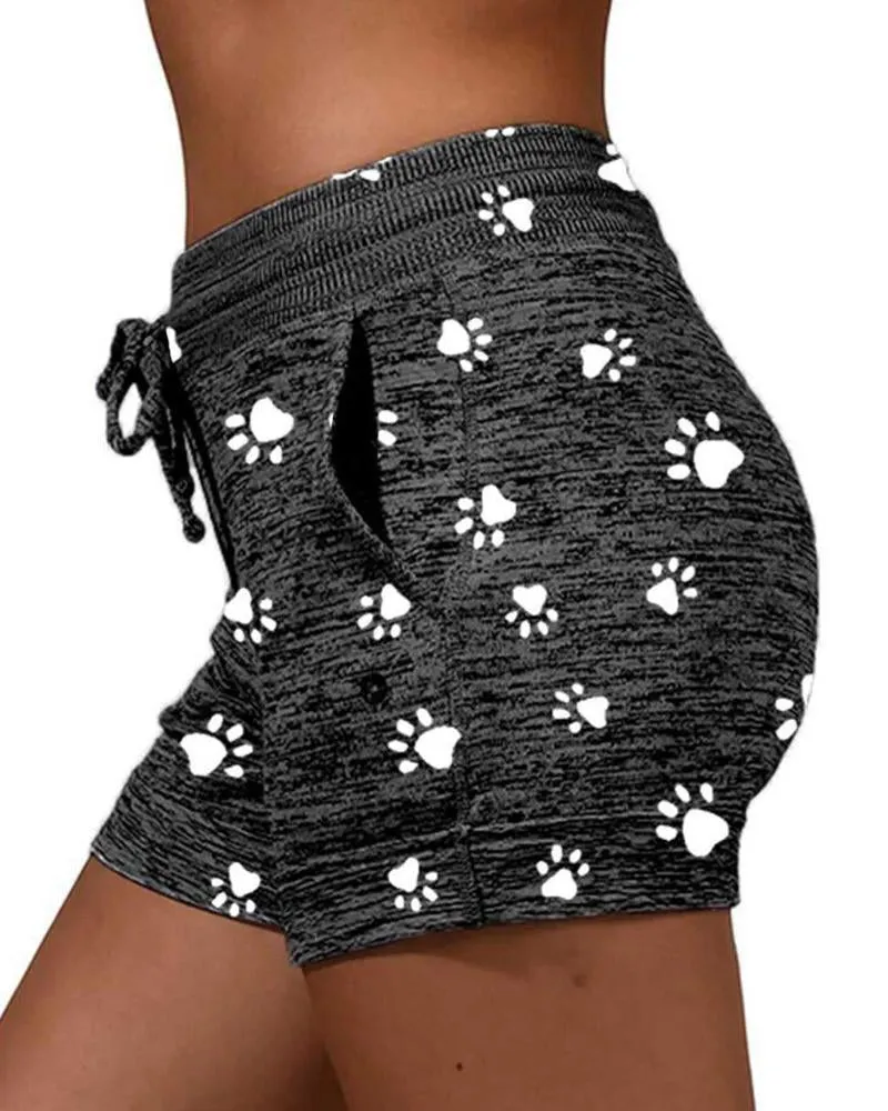 Paw Print Drawstring Short Pants