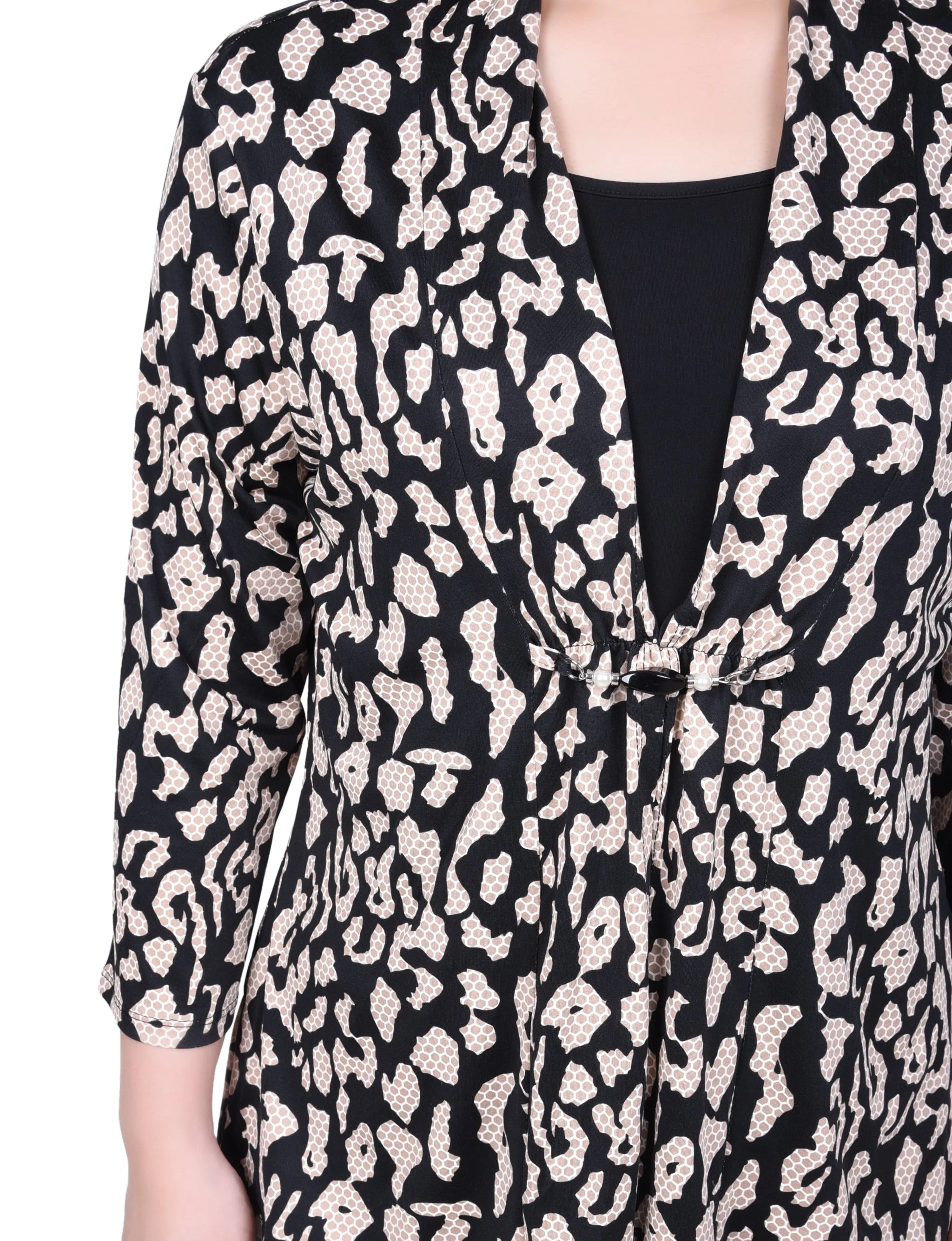 Petite Puff Print 3/4 Sleeve Two-Fer Top