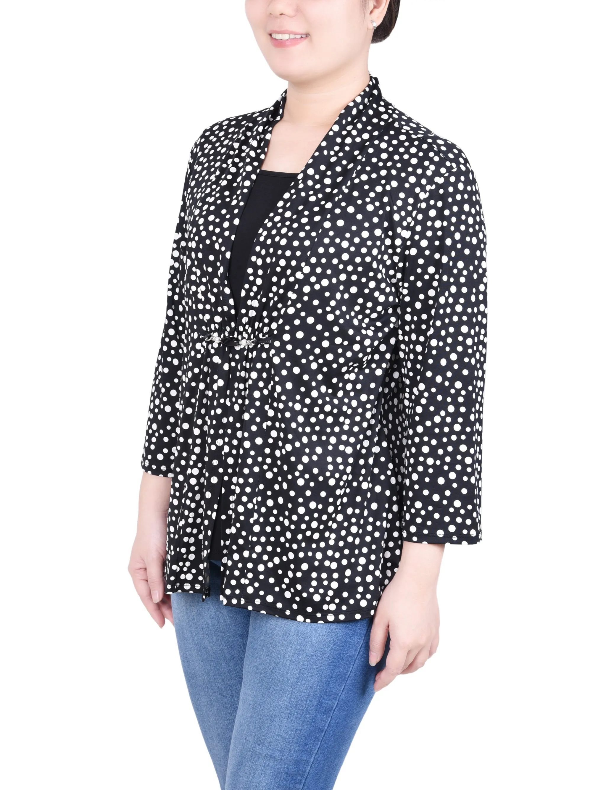 Petite Puff Print 3/4 Sleeve Two-Fer Top