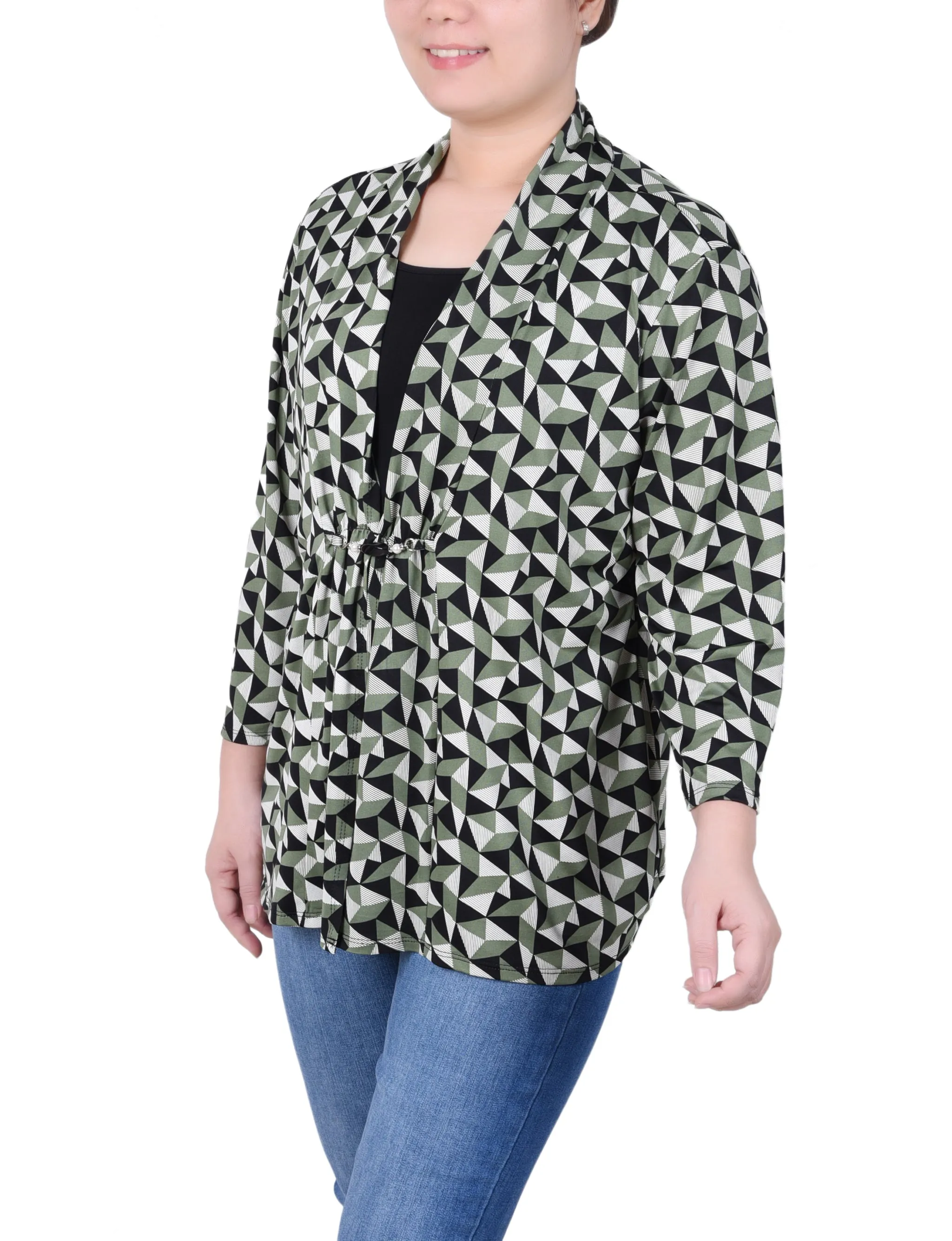 Petite Puff Print 3/4 Sleeve Two-Fer Top