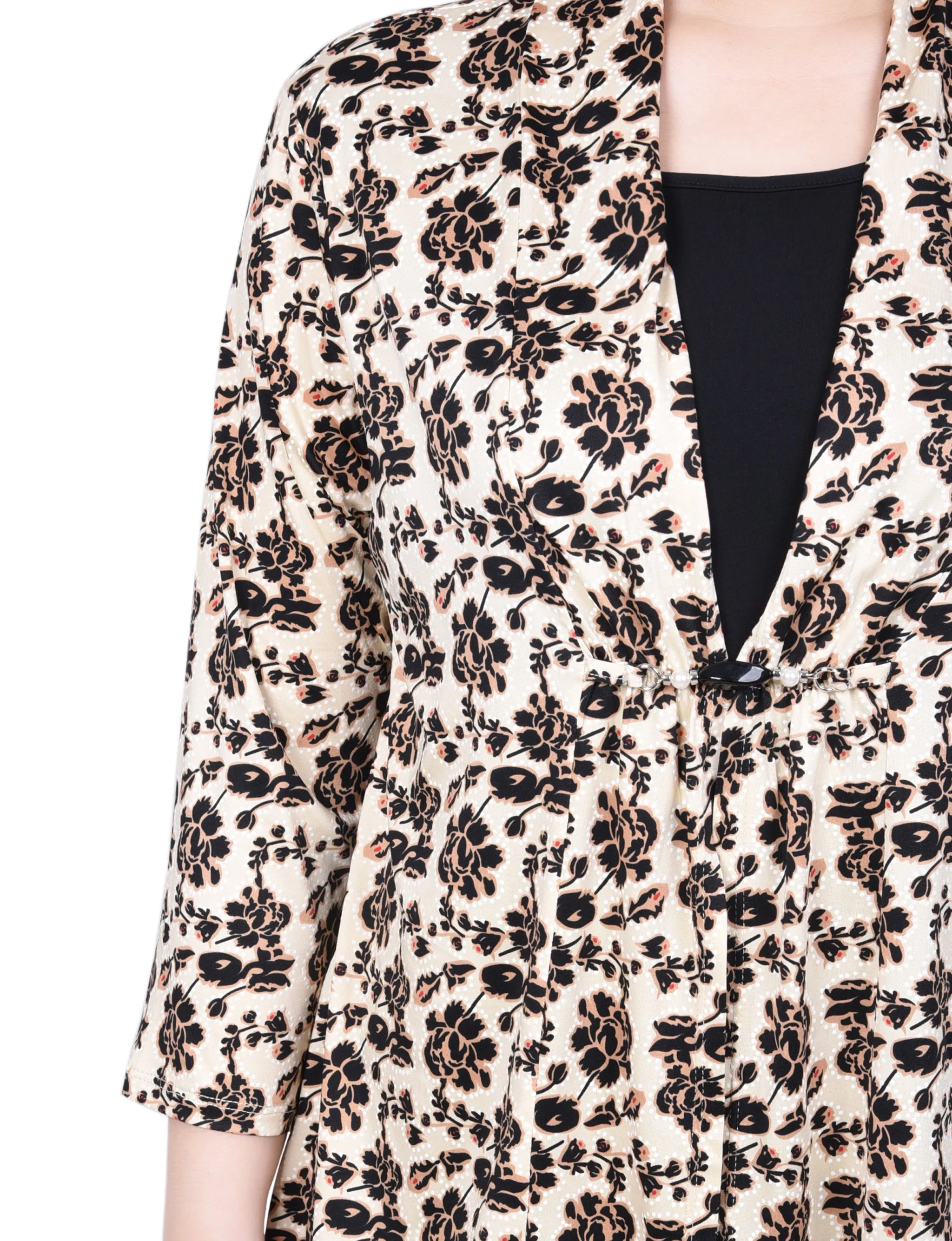 Petite Puff Print 3/4 Sleeve Two-Fer Top