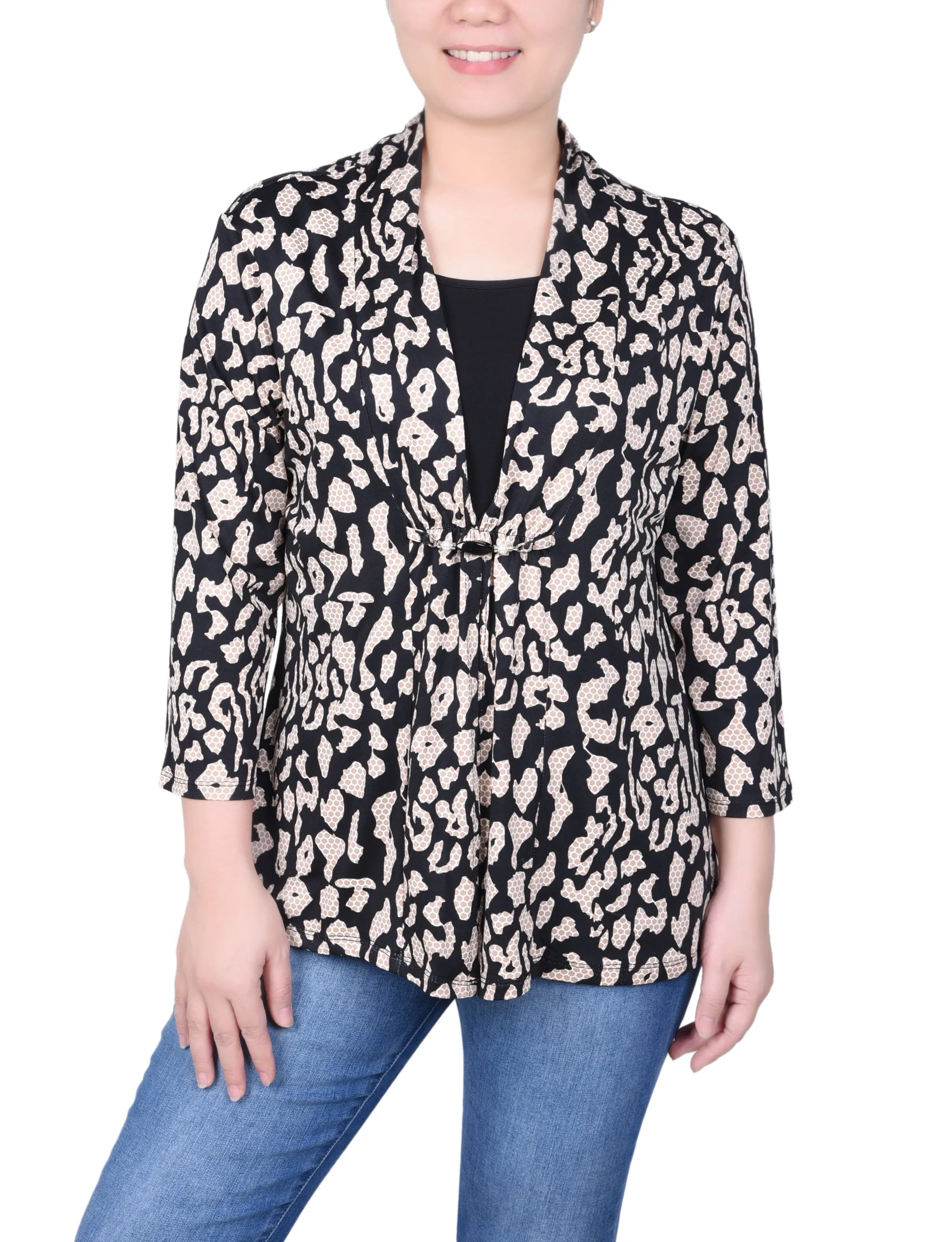 Petite Puff Print 3/4 Sleeve Two-Fer Top